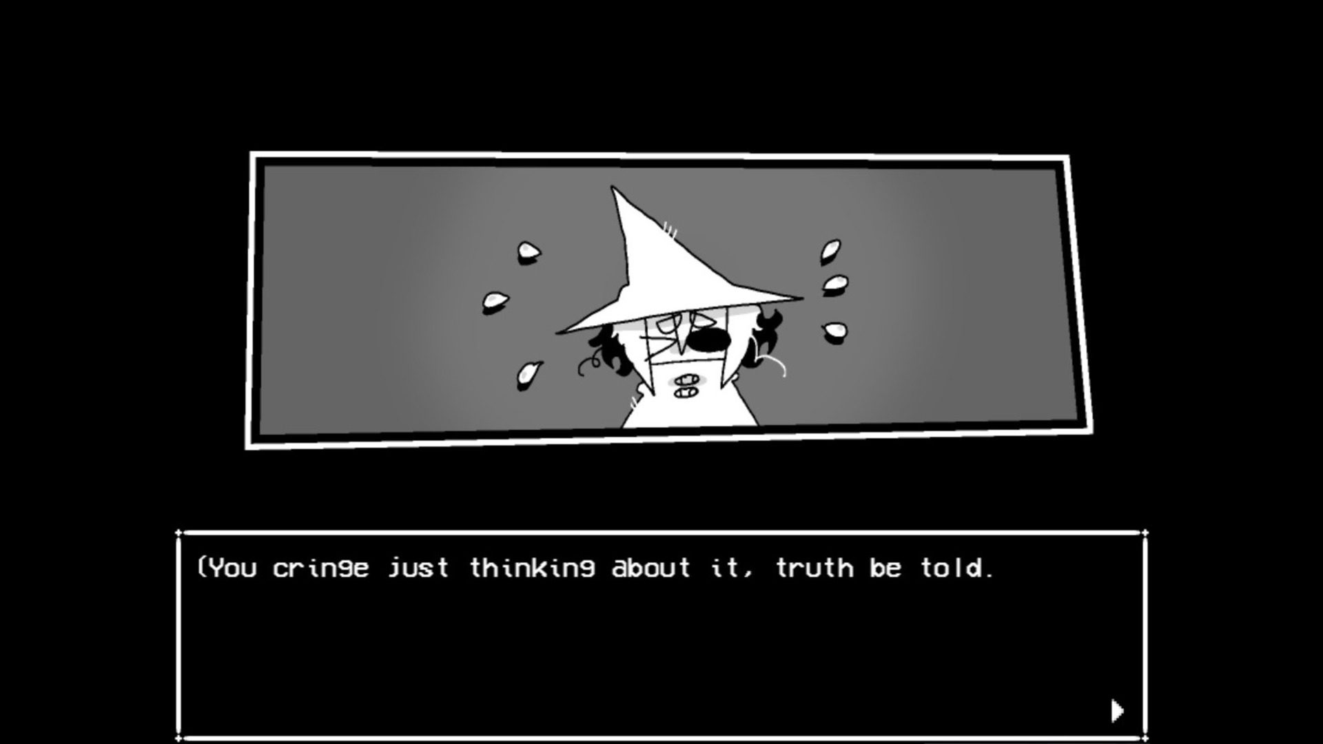 Siffrin feeling embarassed with the text "You crnge just thinking about it truth be told"