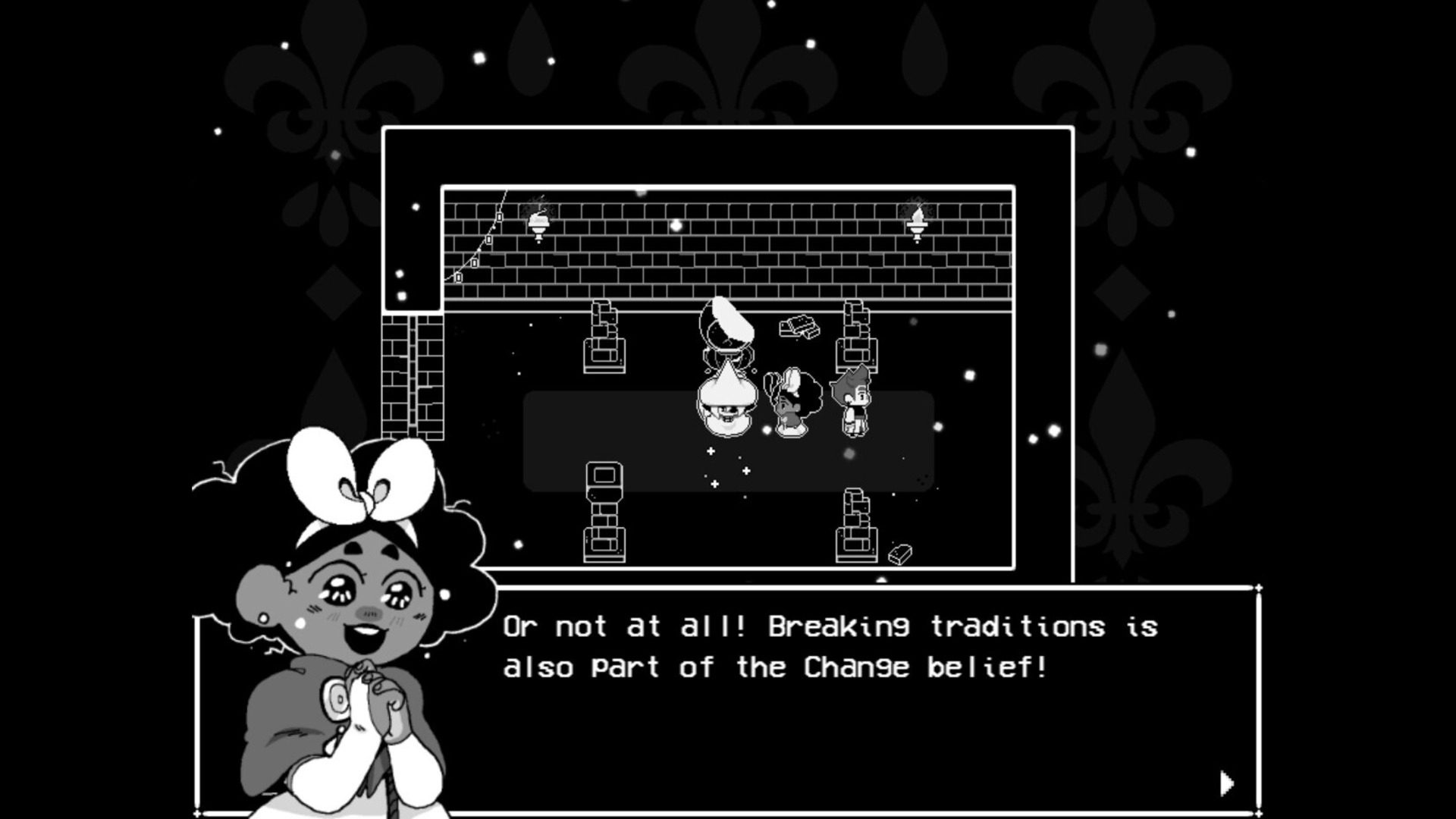 Mirabelle, the nun, talks about the religion of Change, and how breaking traditions is also part of it