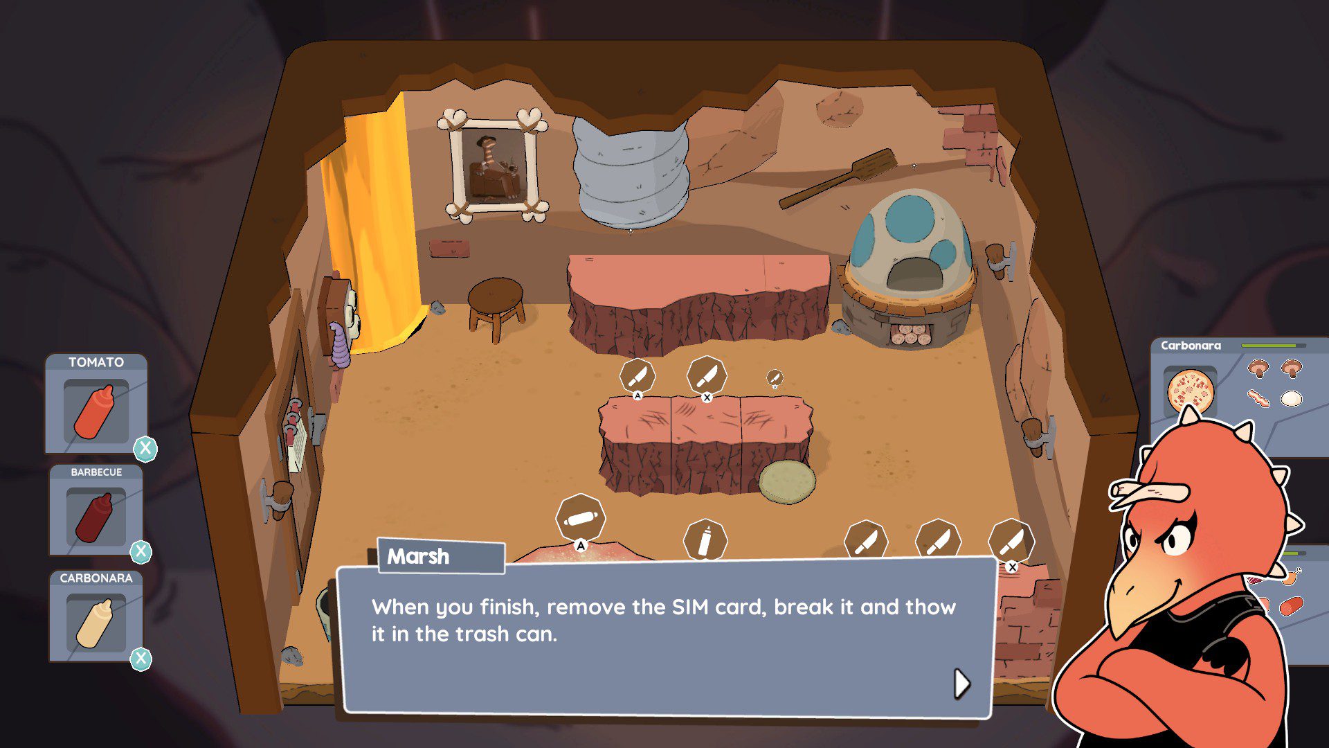 ManKiPie A floating pizza pie, and the Triceratops character talking about some secretive measures that are being taken