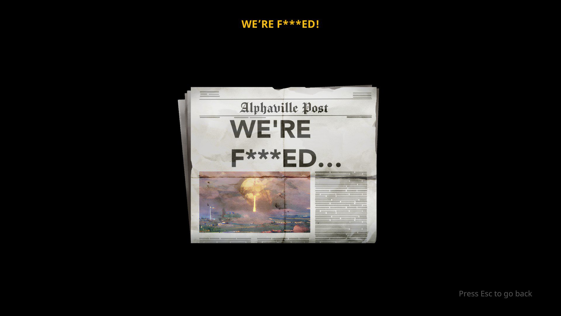 A newspaper simply titled "We're F***ed"