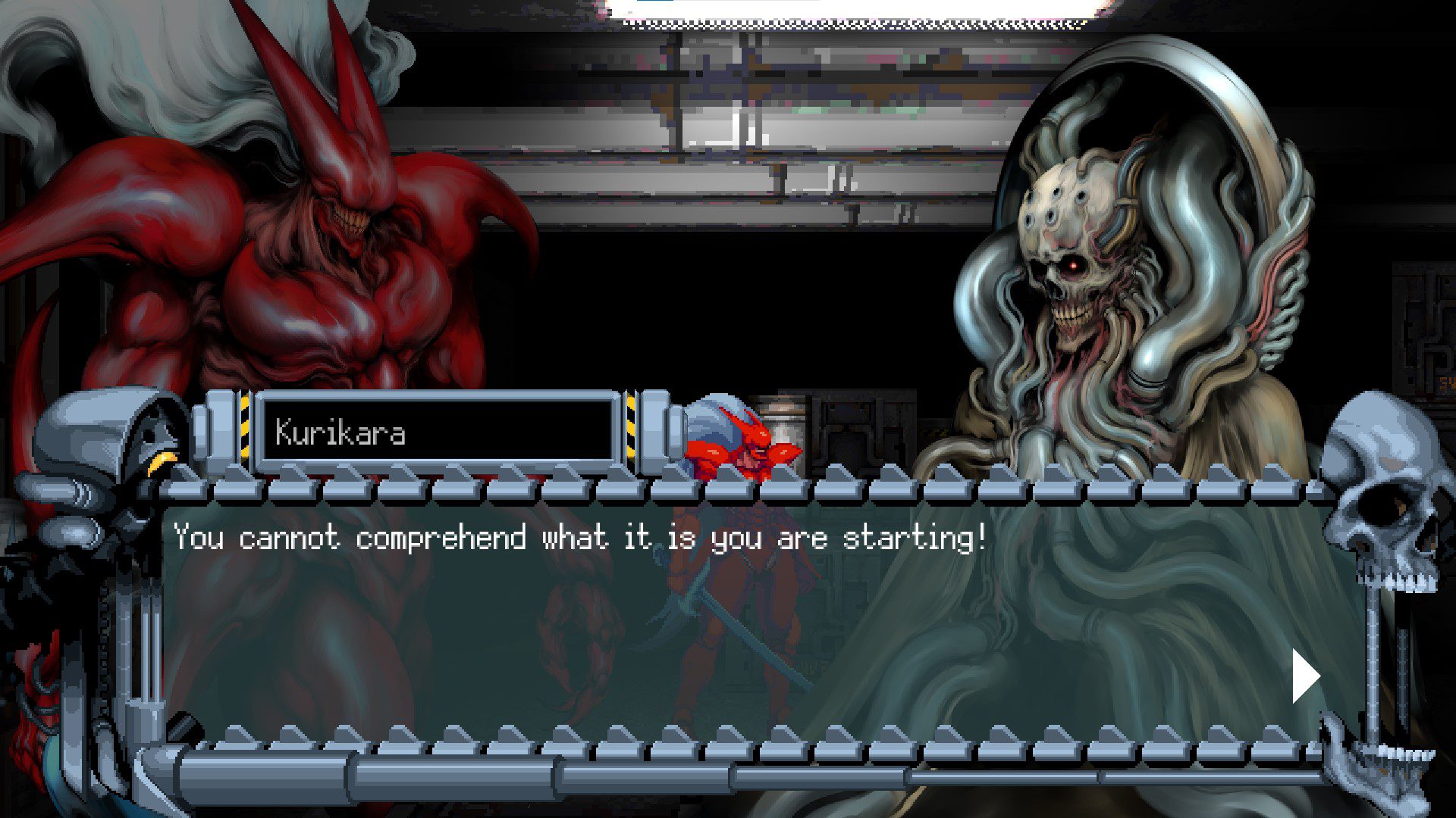 SlaZXDesign Some of the biomecha designs, the red devil-like X and Shou on the left, their master Kurikara an elderly looking robot with lots of tubes on the right