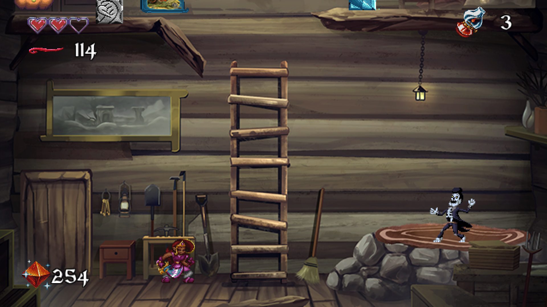 A dancing skeleton Elvis lookalike on the right side of the screen