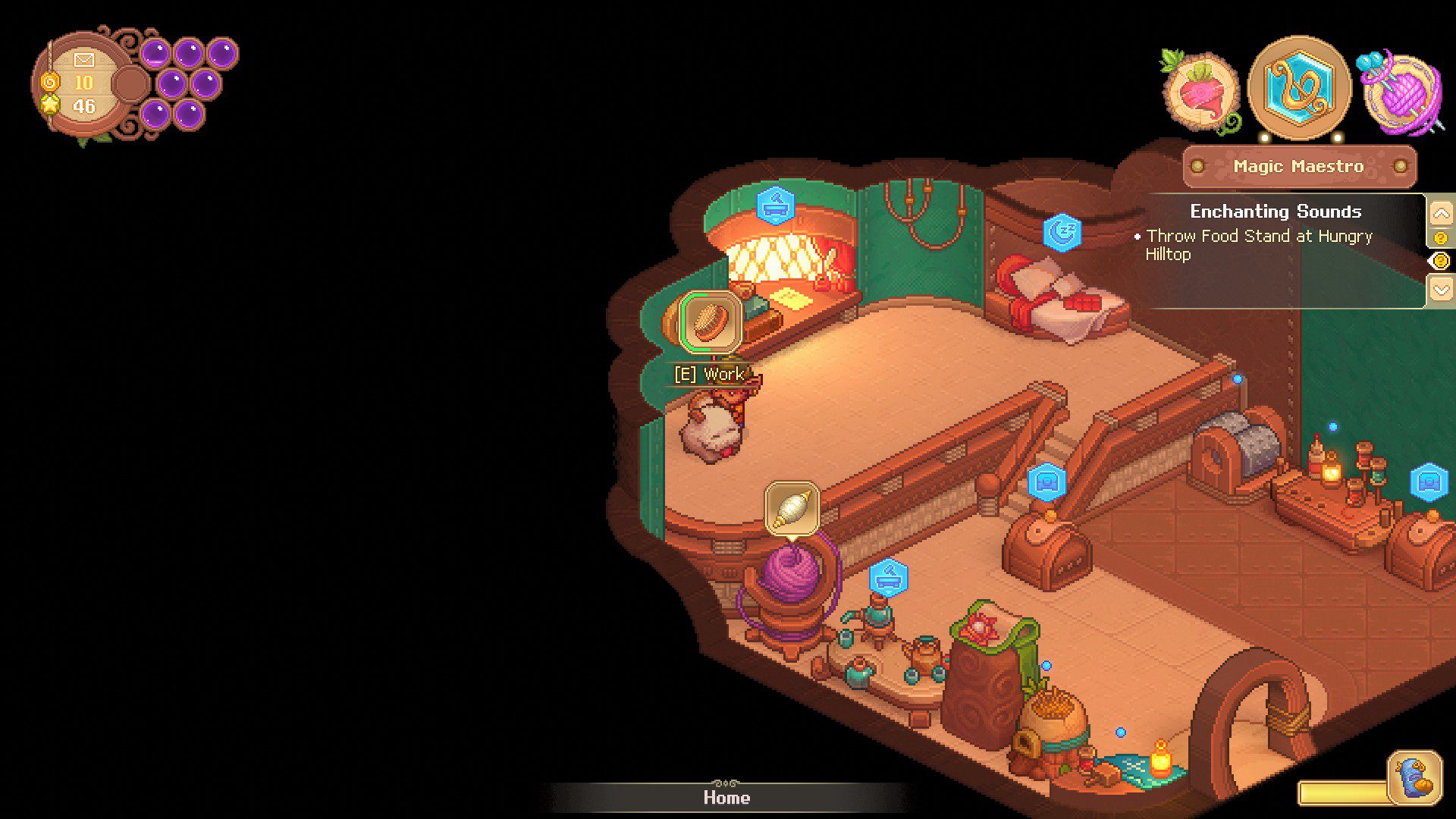 The player character brushing a poro inside their backpack house