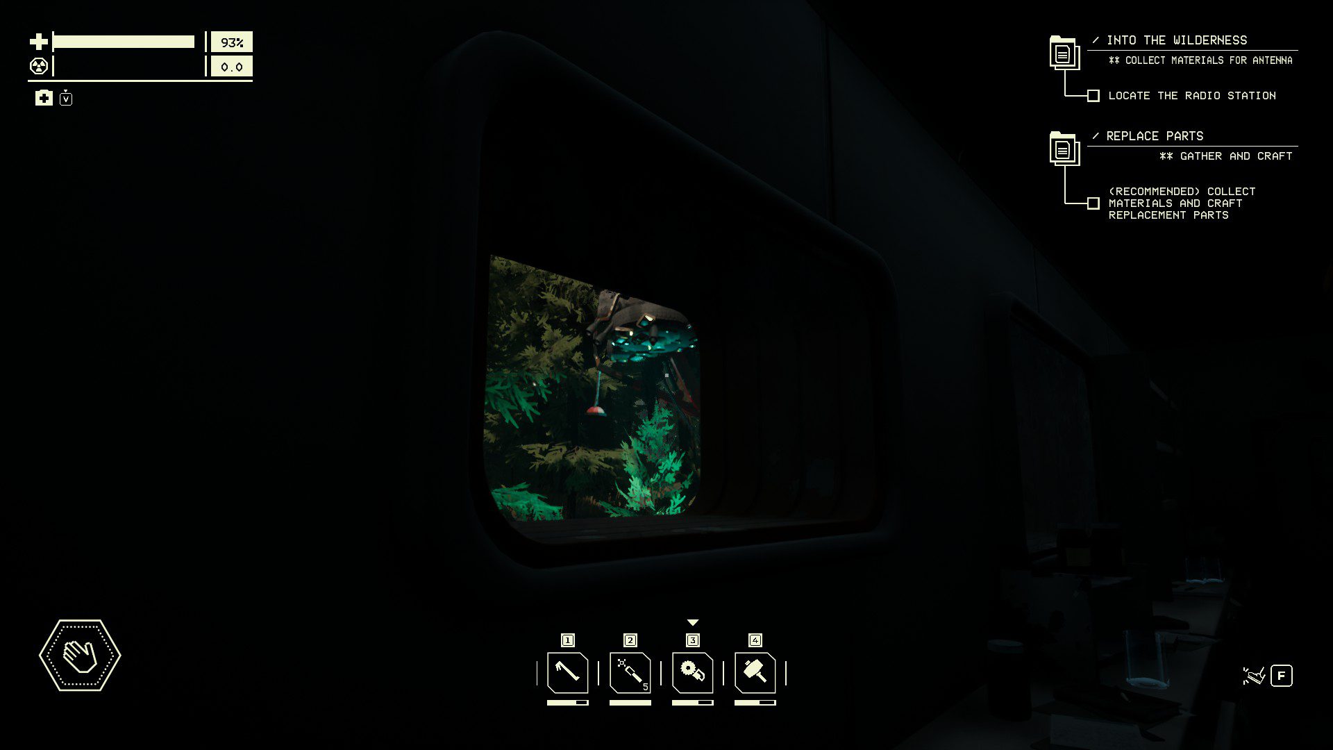 Looking at a floating pile of metal through a tiny window