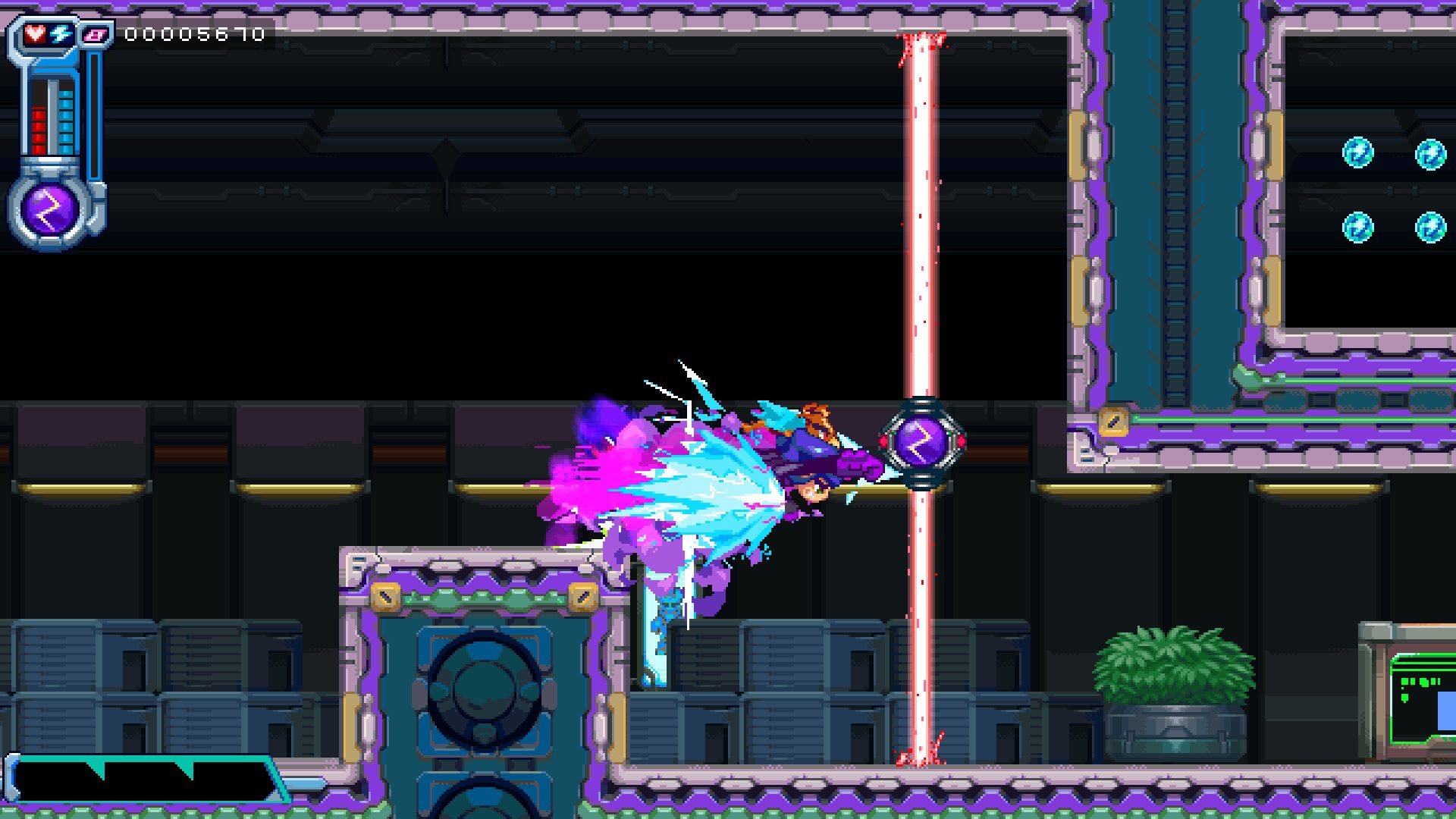 BeBoyPurp The protagonist dressed in a purple suit rushing into a purple orb which sends a laser up and down blocking the way