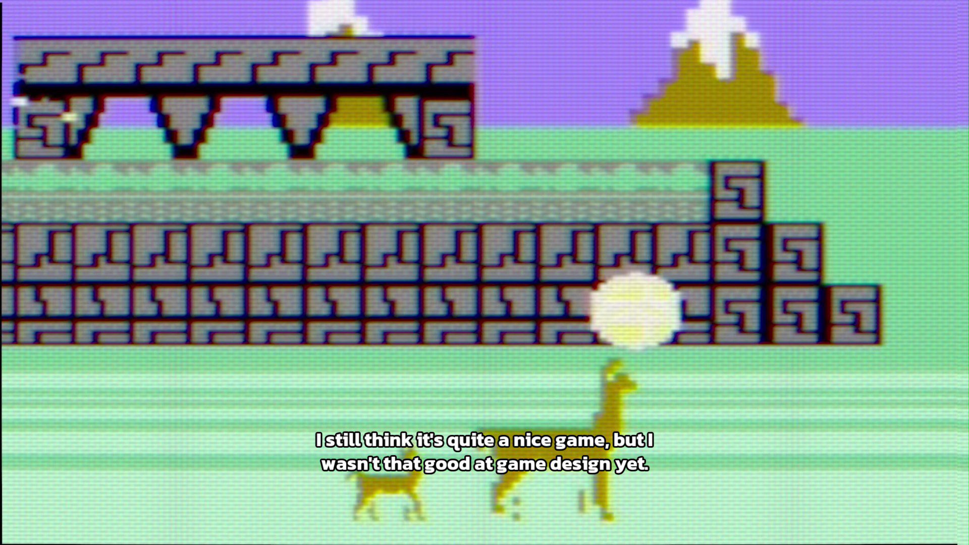A picture of the game "Mama Llama" with Jeff saying " I still think it's quite a nice game, but I wasn't that good at game design yet"