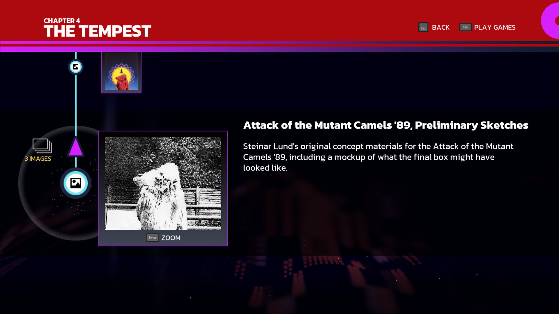 A picture of a camel with the text descibing how it became the basis of Steinar Lund's art for the 89 release of Attack of the Mutant Camels