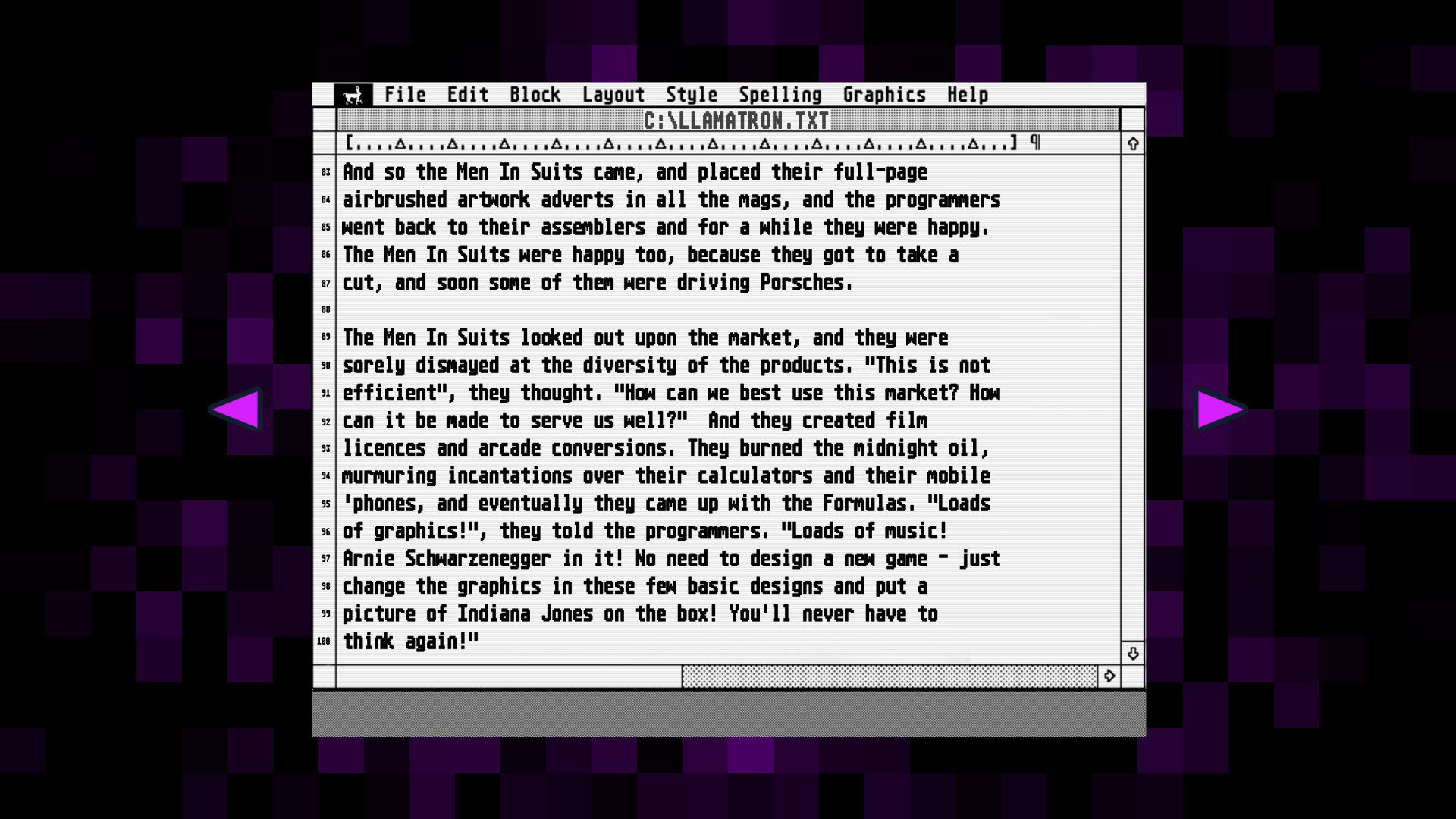 A txt file explaining how men in suits took over the game industry and attempted to turn it into a money printing machine by making game as fast as possible with as many celebrity appearances and flashy graphics and music as possible.