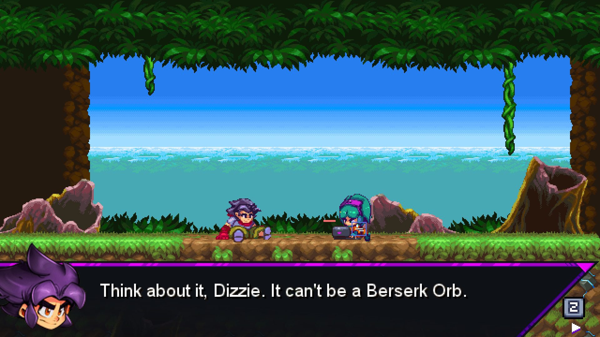 BeBoyDial The main character saying "Think about it Dizzie, it can't be a Berserk Orb" while the two sit in a forest