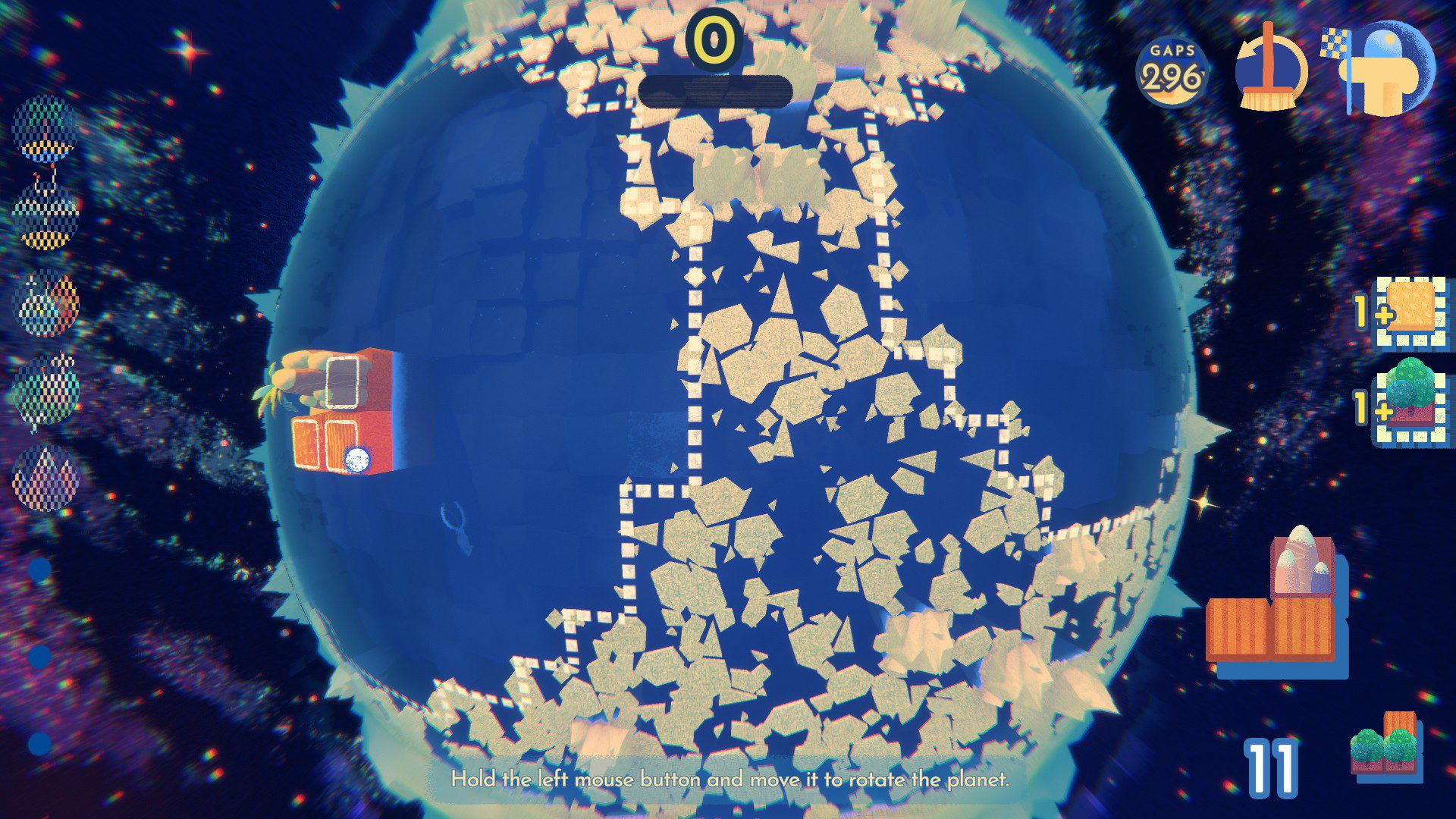 PlaTiArea A screenshot showcasing a late-game map where the building areas are seperated in two