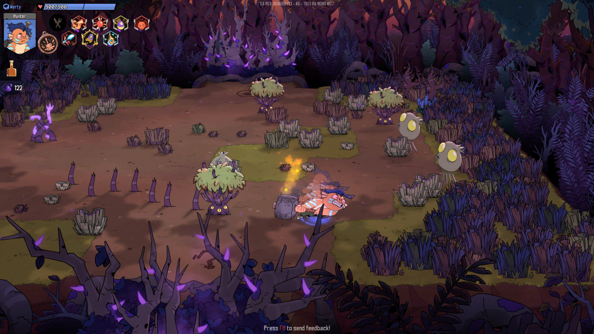 RwodSmear Smear frame dodge with onion-like enemies howling and tree sending out roots to attack the player character