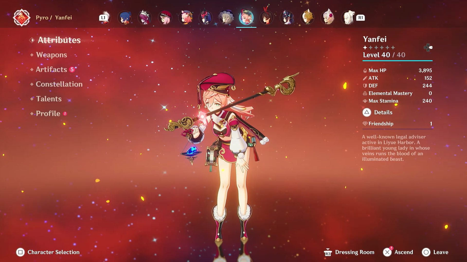 Genshin Impact Yanfei Character Screen