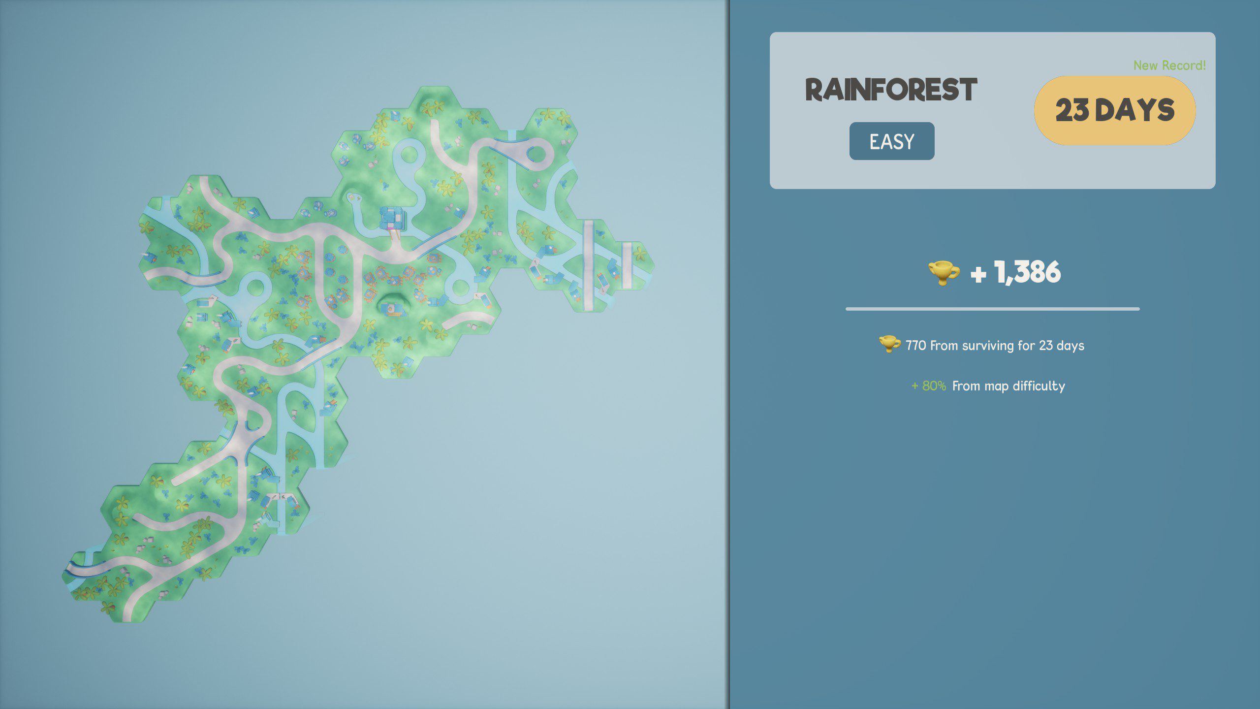 Hexguardian End Game screen showing the whole map