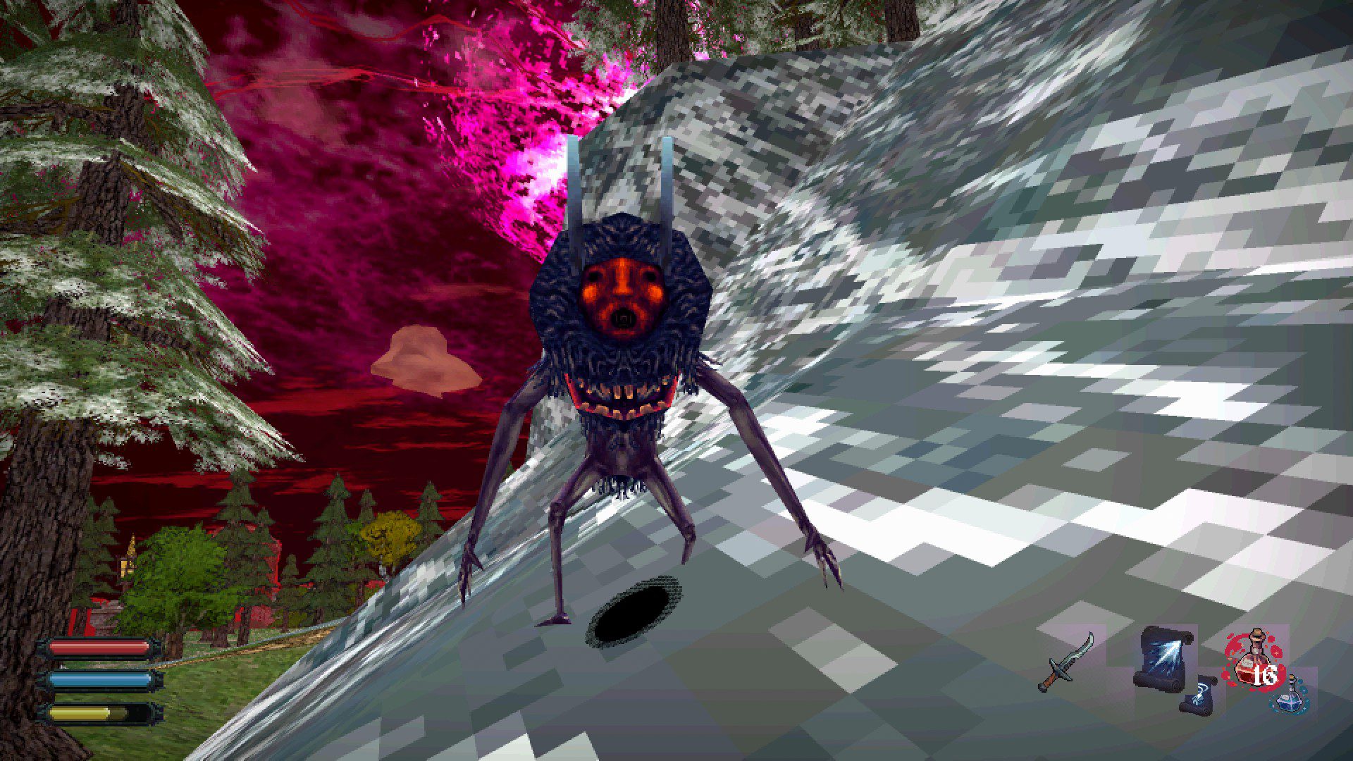 DreDeGoblin A darkish blue creature with a red mask and a mouth underneath it, on its chest region