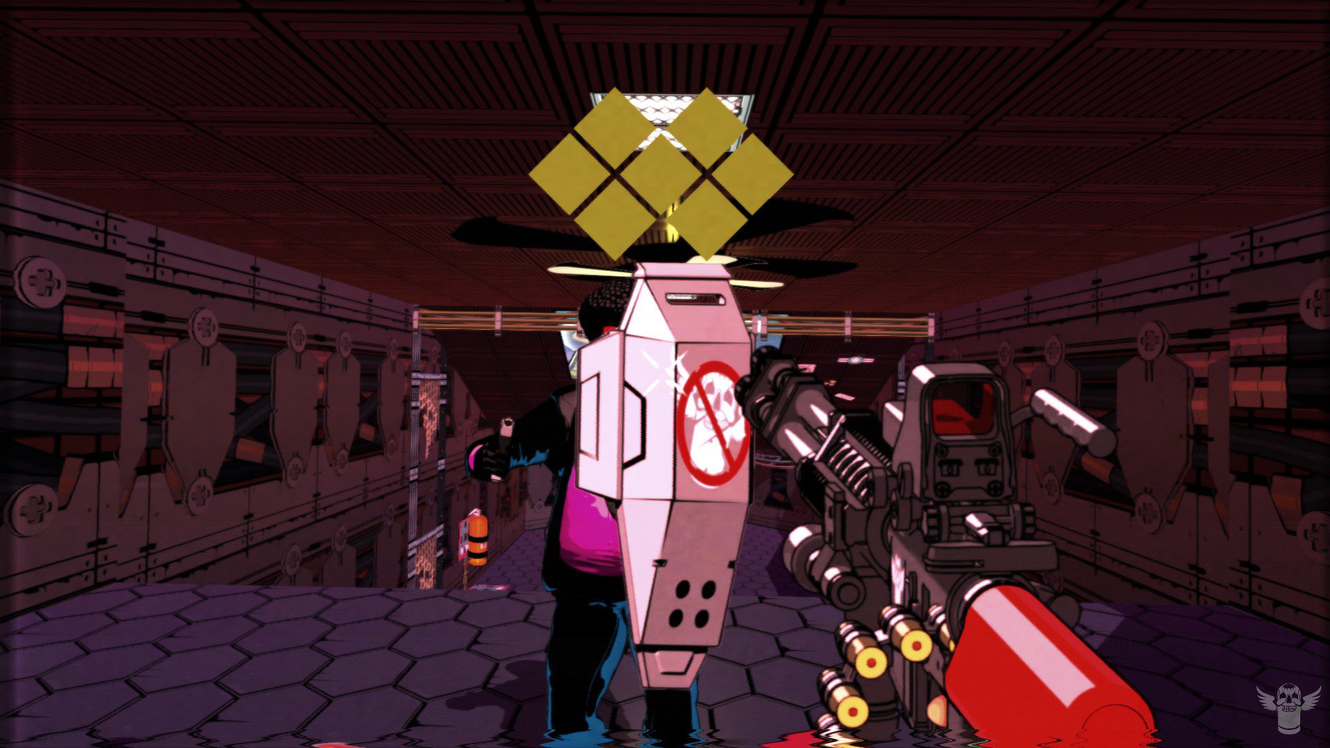 A robot with a riot shield