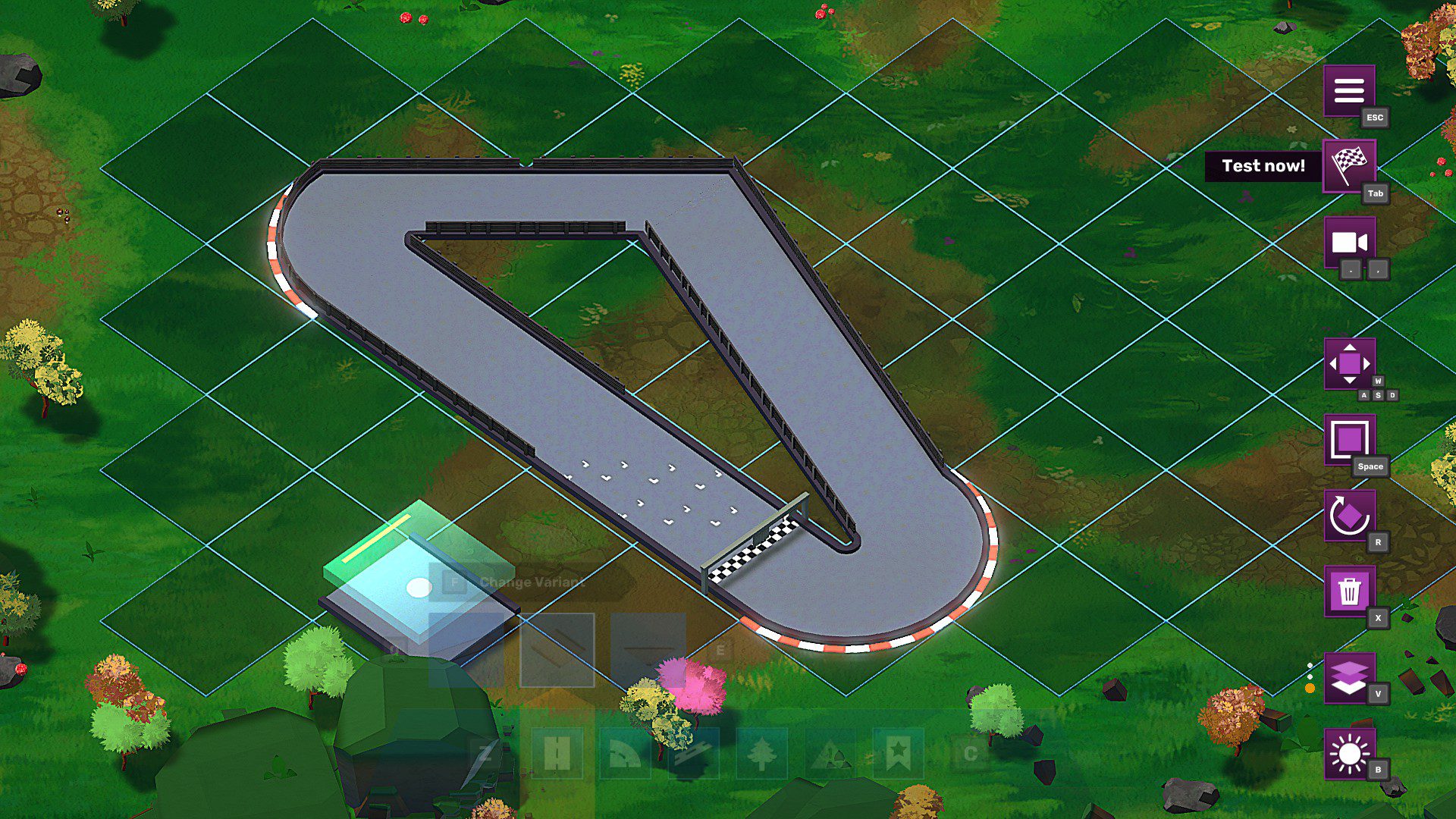 A triangle-shaped created racing track