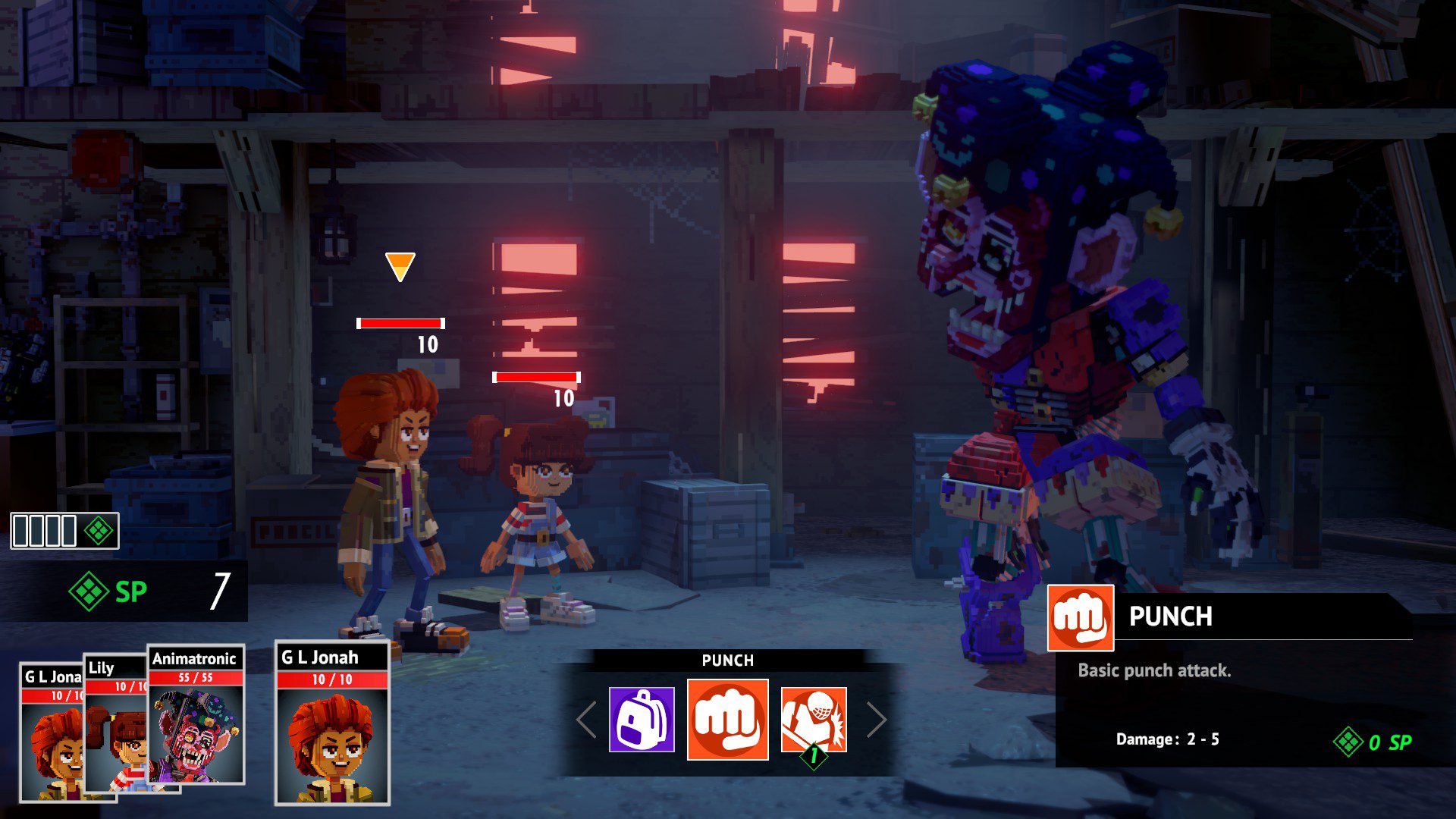 A huge jester-monkey-looking alien fight in a shed