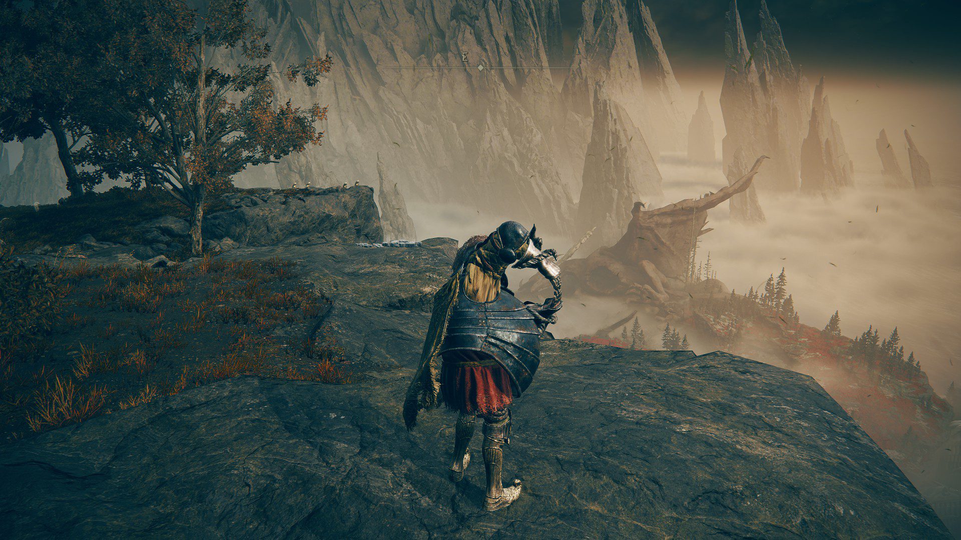 A giant dragon in the distance, below