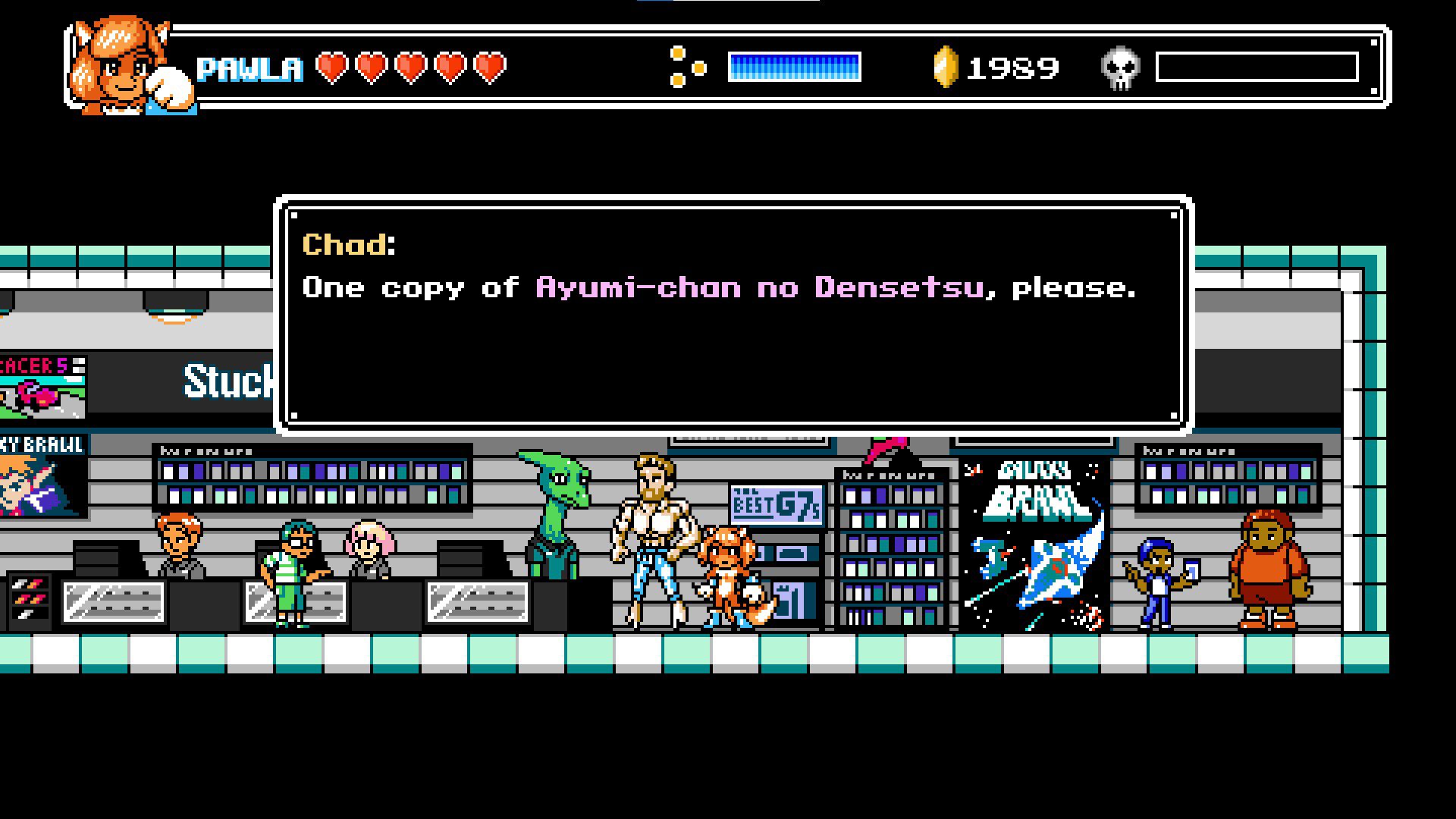 FaLeChad A "Chad" asking for a copy of a game called "Ayumi-chan no Densetsu" from a dinosaur clerk