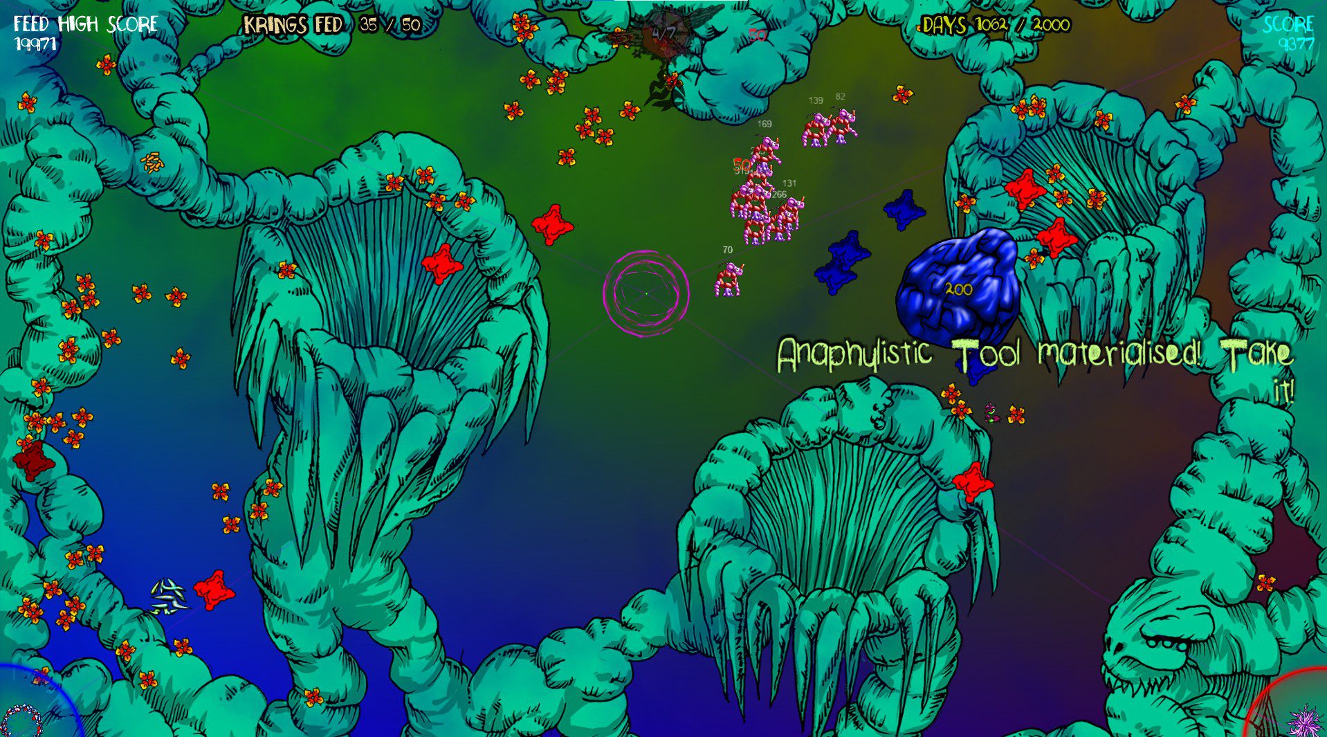 KrngAnap A section of the game with the flowers. The text reads "Anaphylistic Tool materialised. Take it!"