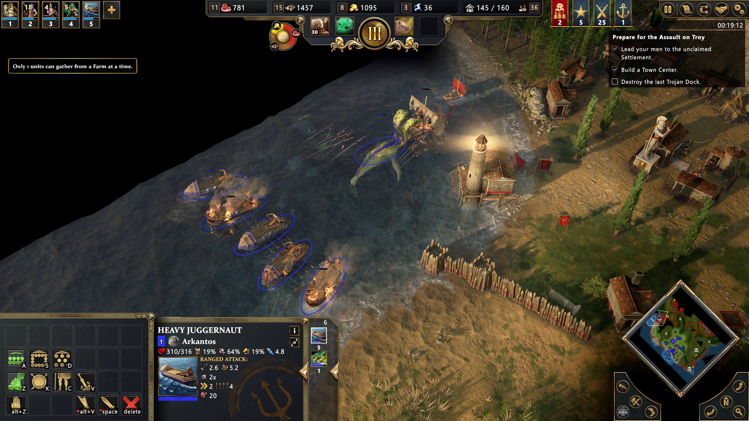 Age of Mythology: Retold Screenshot 03 Age of Mythology: Retold a naval battle with ships and a giant sea monster.