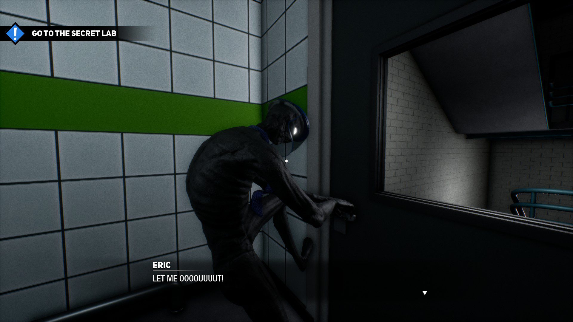 An NPC called Eric screaming "Let me out!"