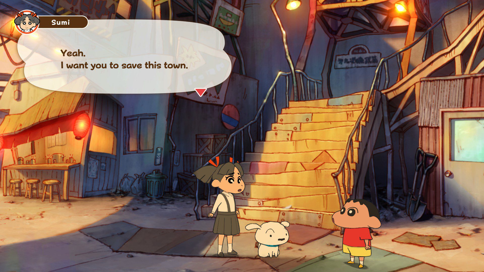 Sumi asking Shin-chan to save Coal Town