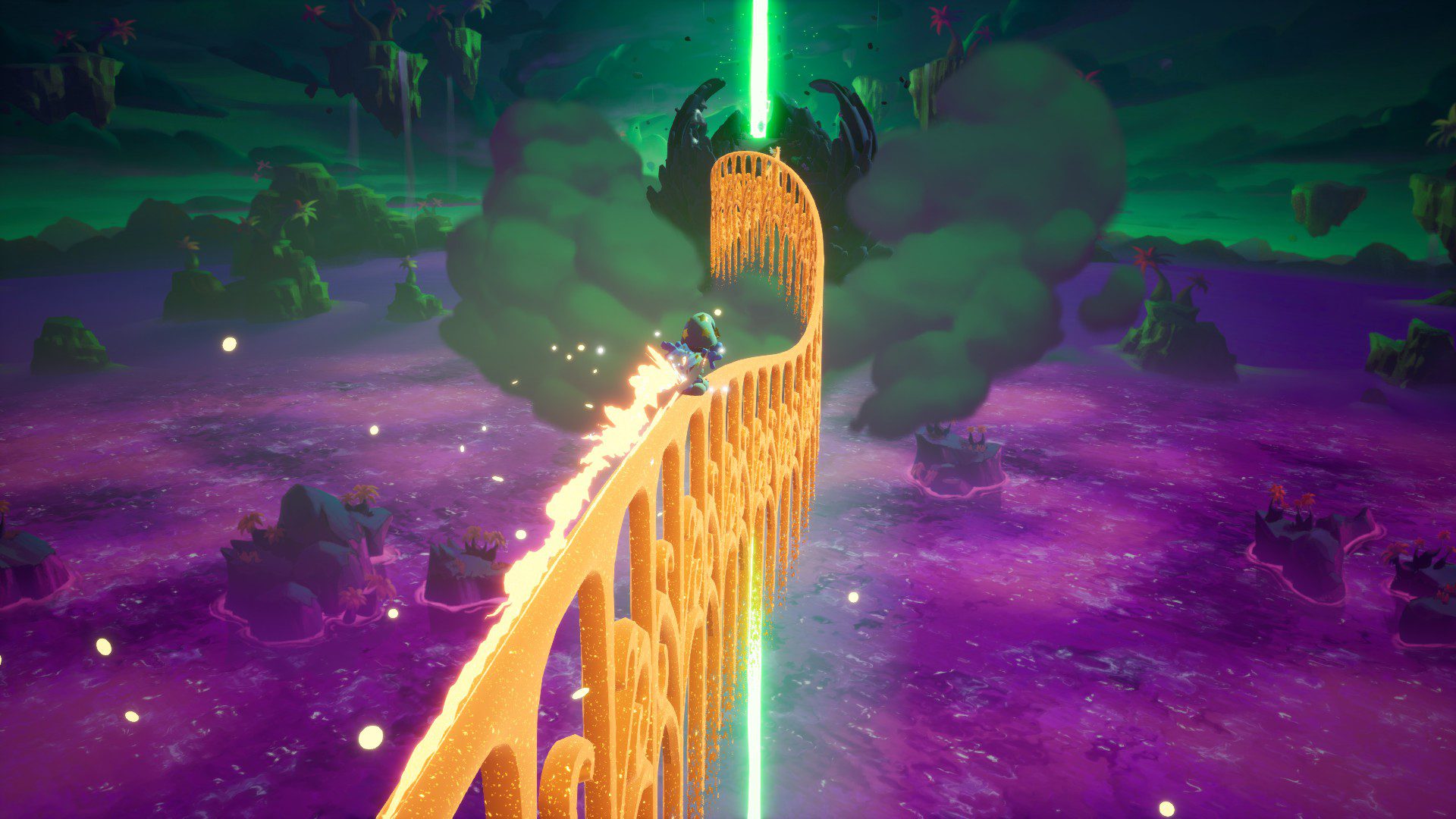 SmDrRail A golden rail leading towards a menacing green castle