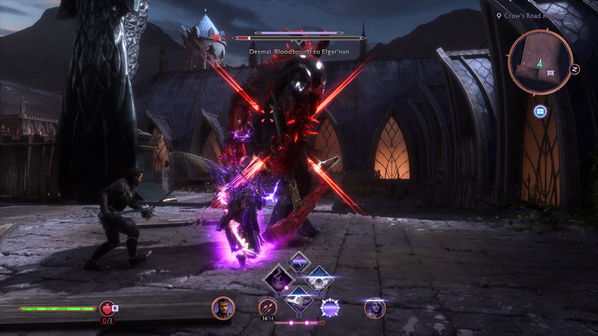 Fighting a troll-like boss, showcasing the meter-based abilities and the HUD