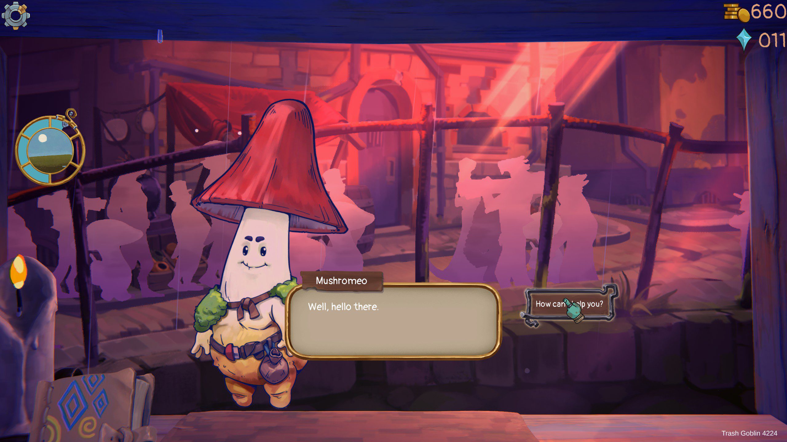 Trash Goblin A mushroom person shows up as a customer