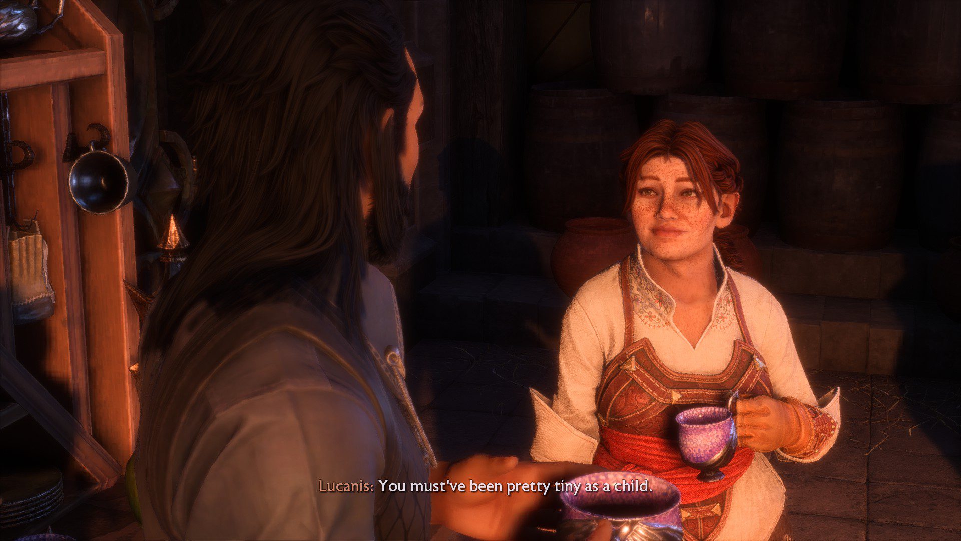 Lucanis saying that Harding had to be small as a child