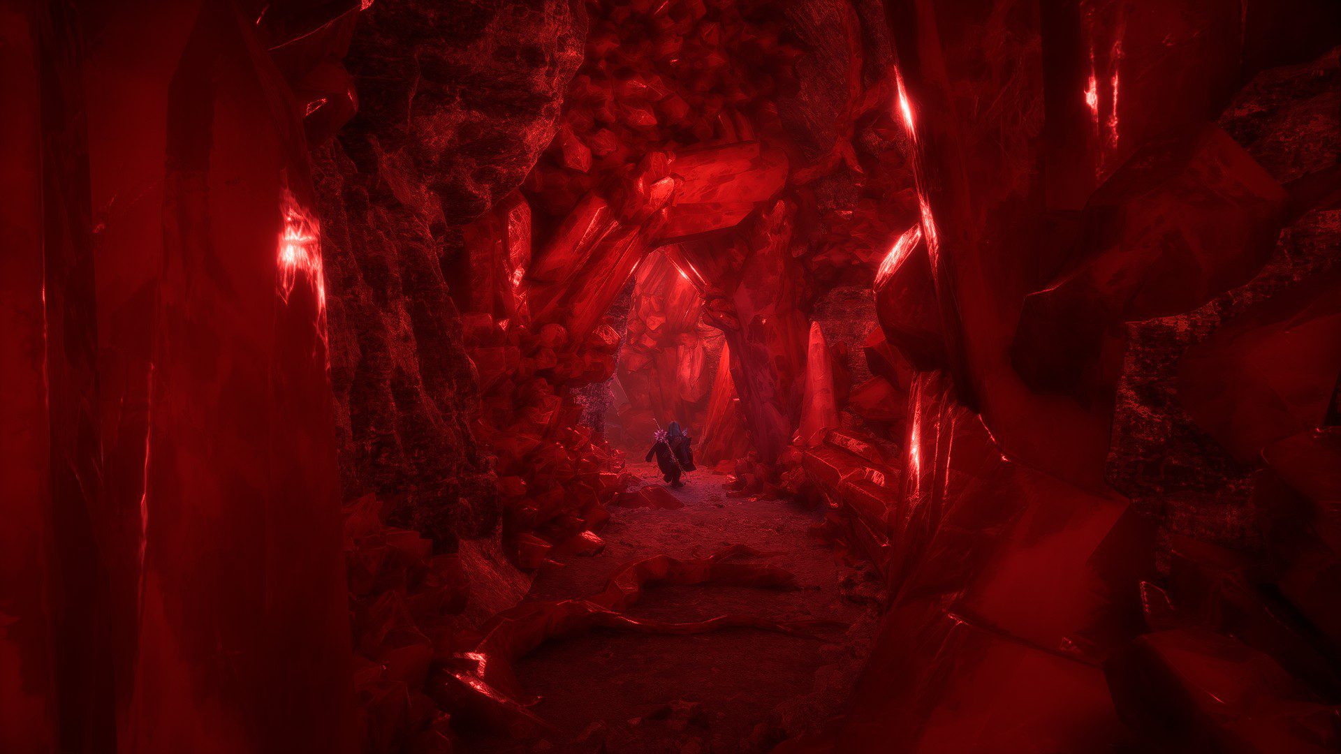 A corridor of red crystals