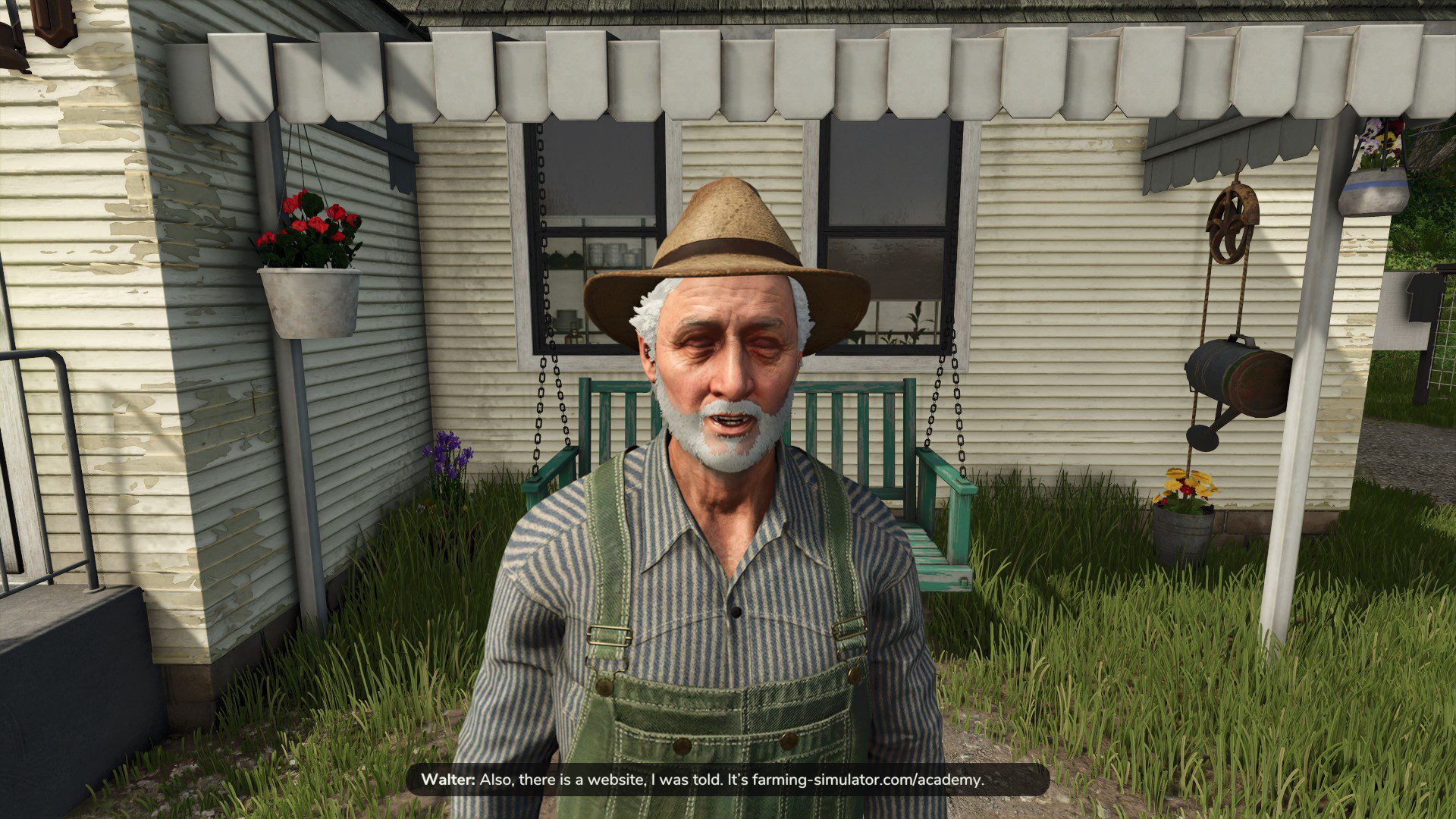 Farming Simulator 25 Talking with our grandfather after the tutorial is done.