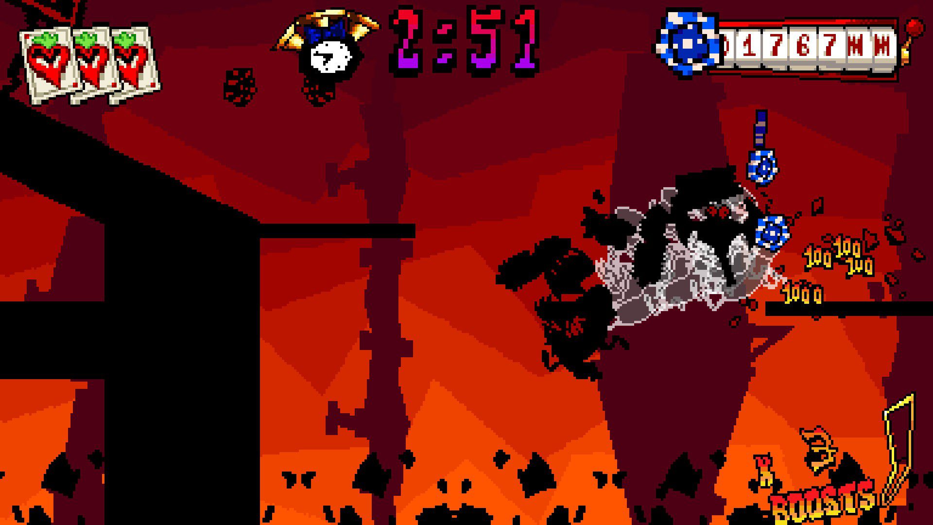 A dark silhouette of Anton running to the left