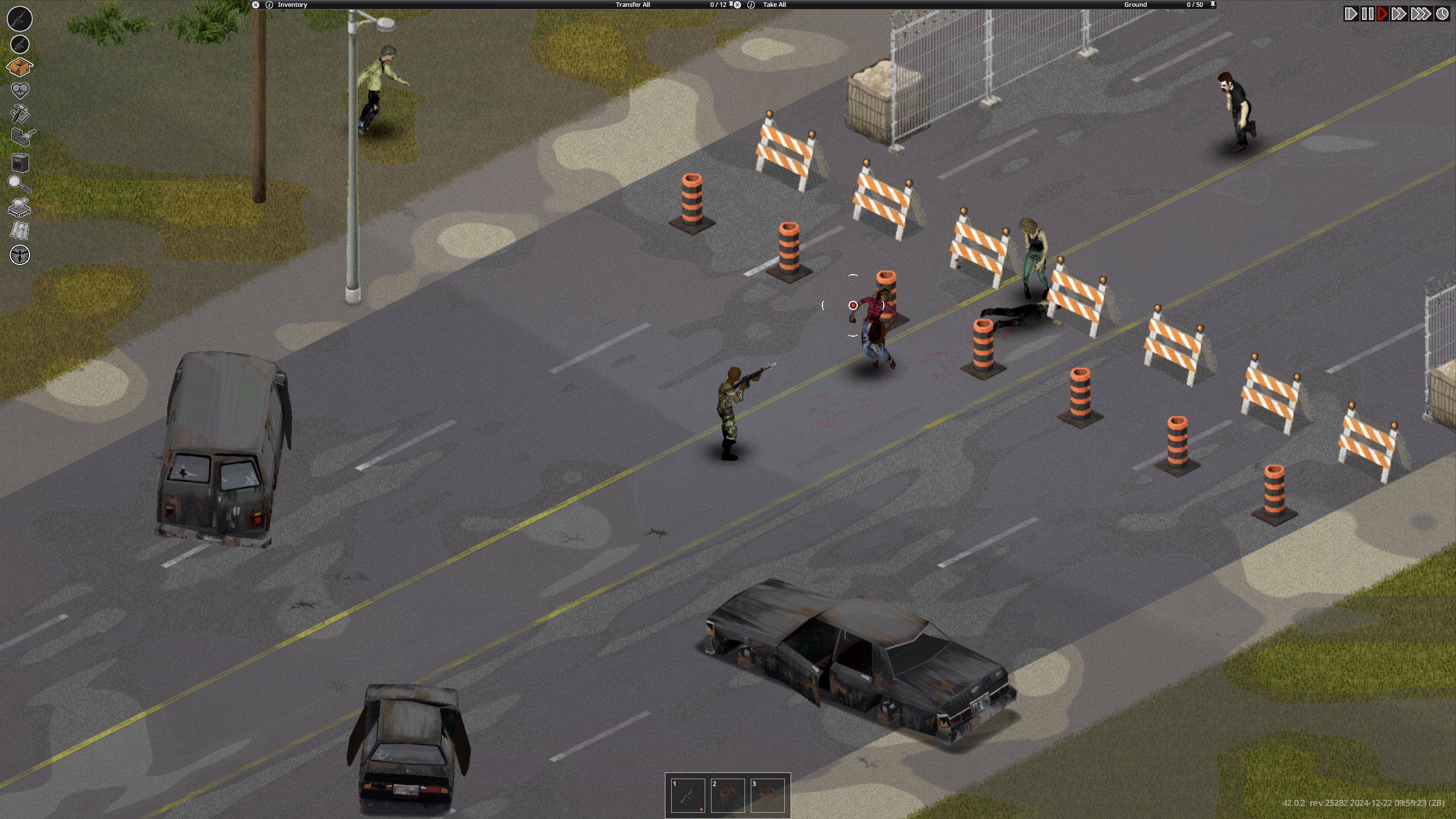 Project Zomboid Aiming Guide 02 Project Zomboid Build 42 Shooting at zombies with an assault rifle.