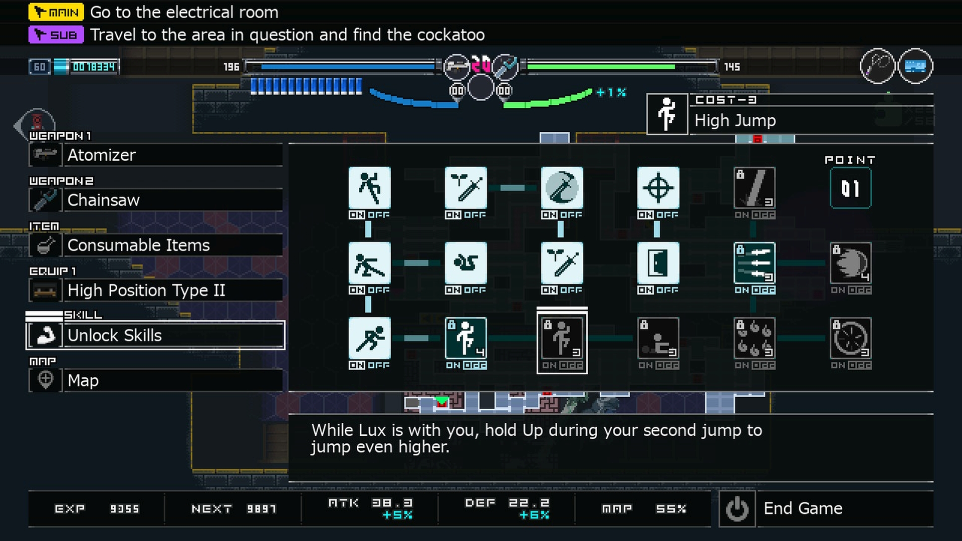 Unlike other games in the genre, most movement upgrades are related to a skill tree, instead of items found around the map, but it works for Blade Chimera