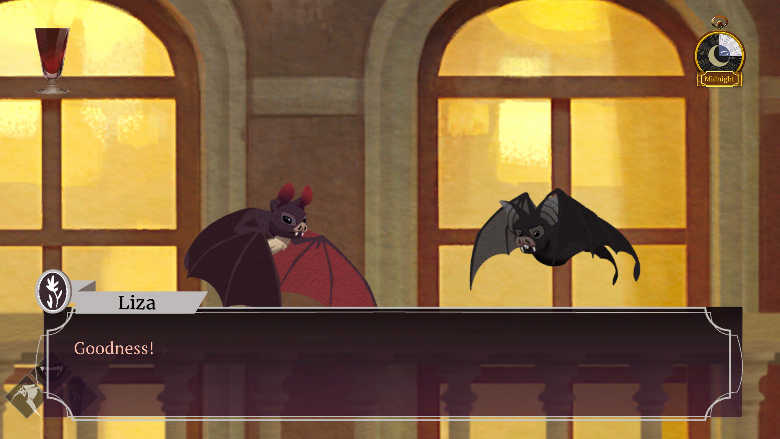 Liza and Hussar turning into a bat on the balcony of the Countess's manor
