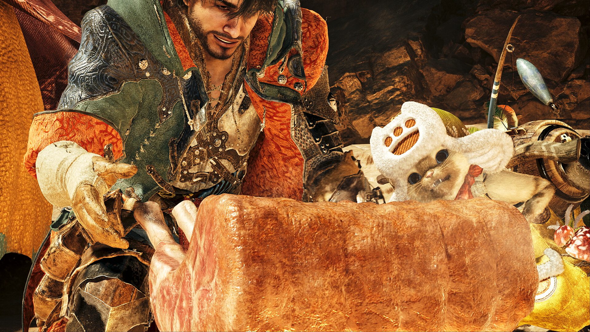Monster Hunter Wilds palico and hunter meal screenshot Monster Hunter Wilds palico and hunter meal screenshot