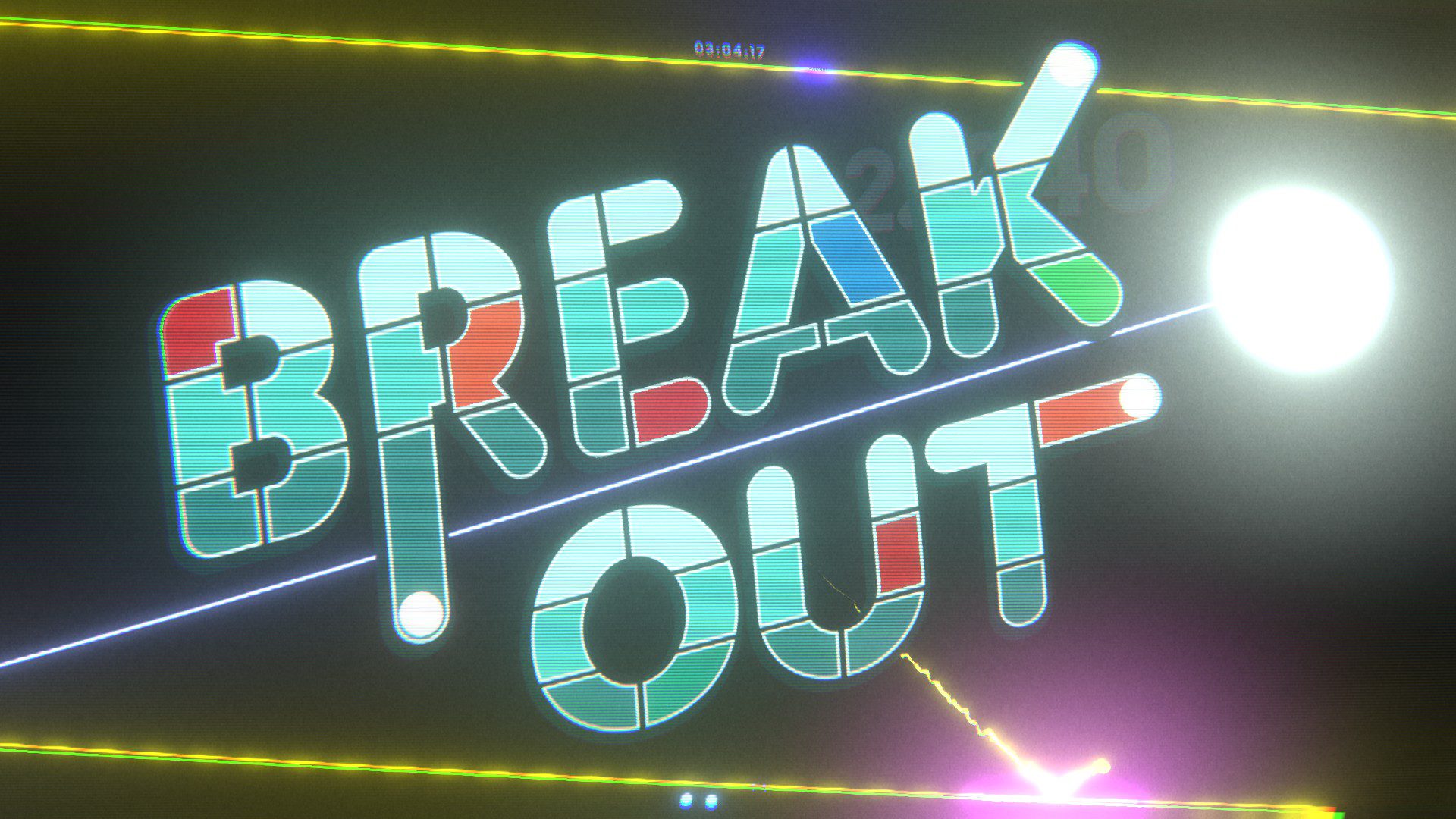 BrkOBreakout A big blue stylized BREAK OUT text with bits of red scattered throughout and a line between the two words