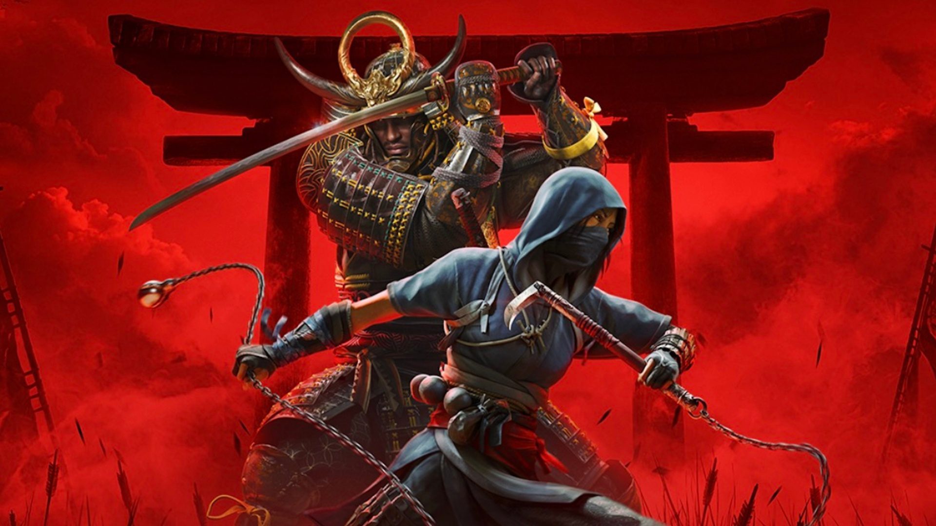 Title card of Naoe and Yasuke in Assassin's Creed Shadows