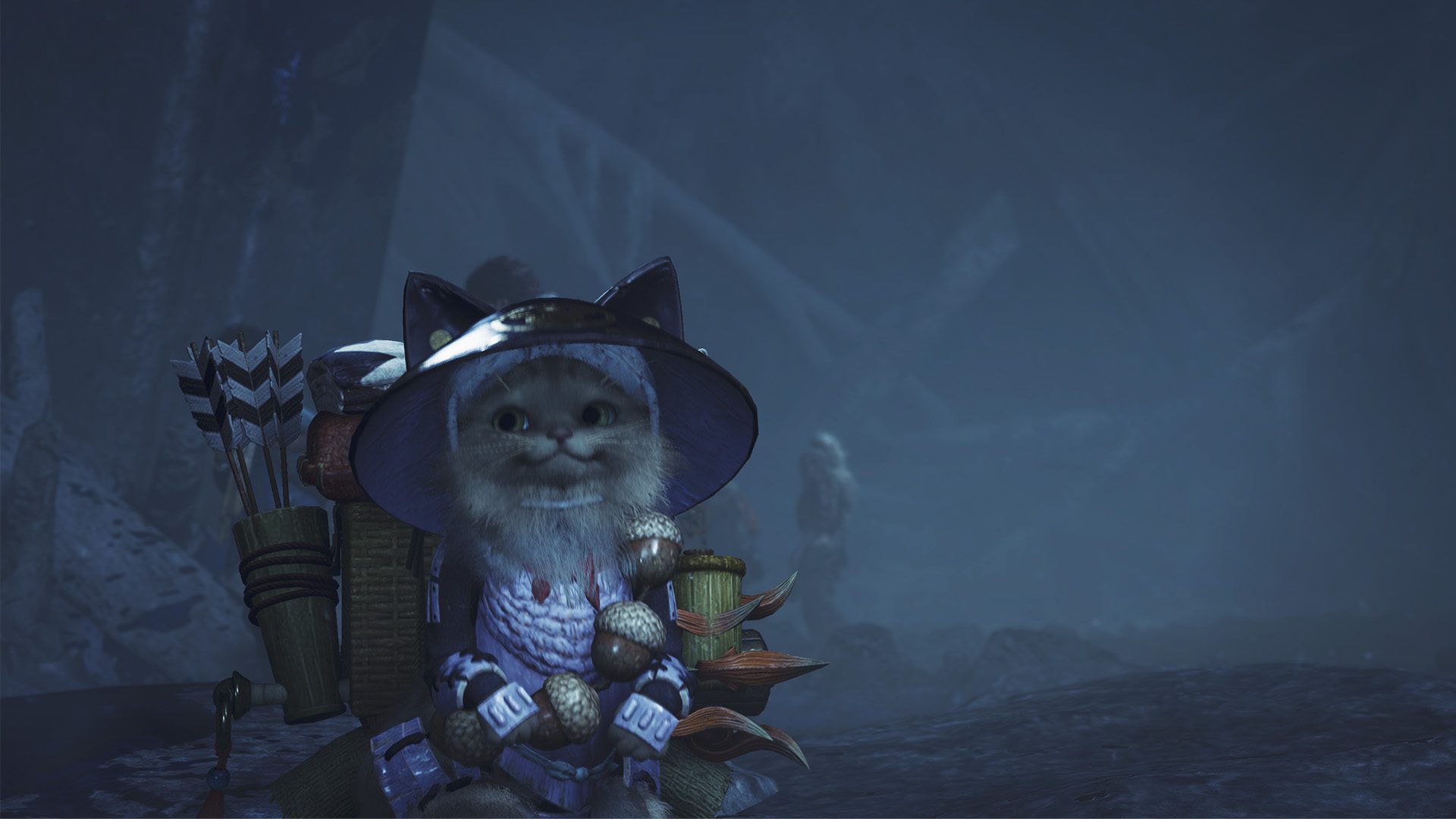 Monster Hunter Wilds Palico smiling screenshot felyne