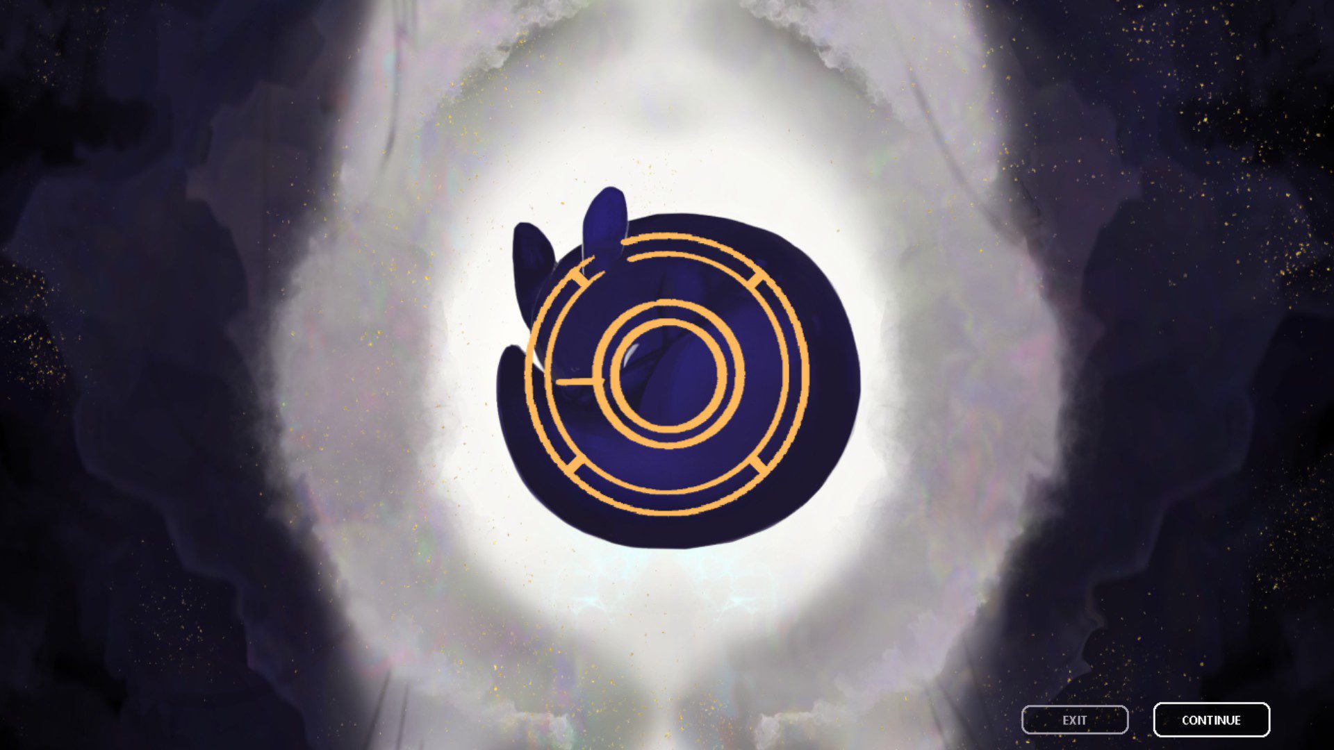 The Watcher curled up in a ball with a symbol on top of it