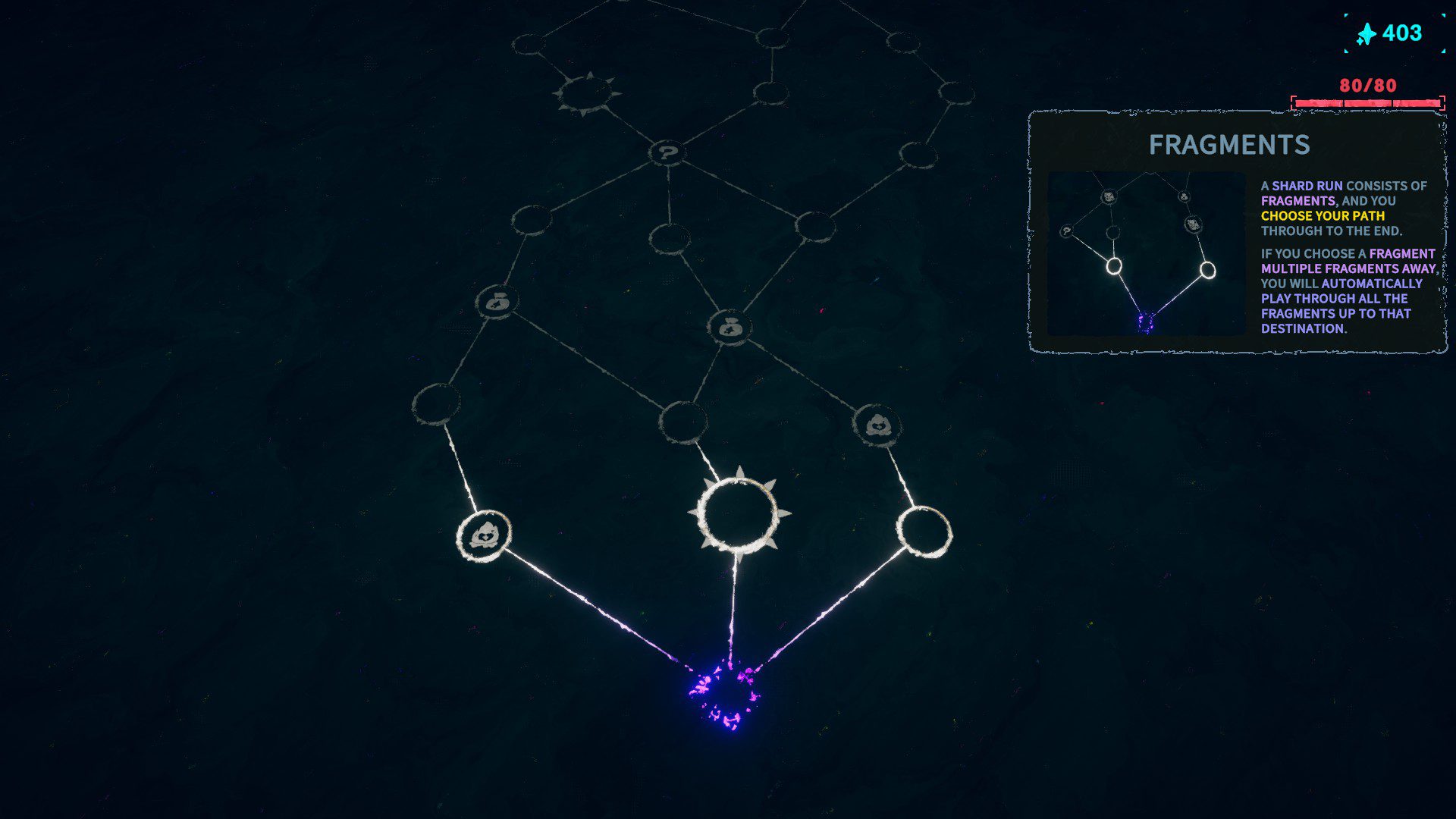 A path-choosing screen with different nodes
