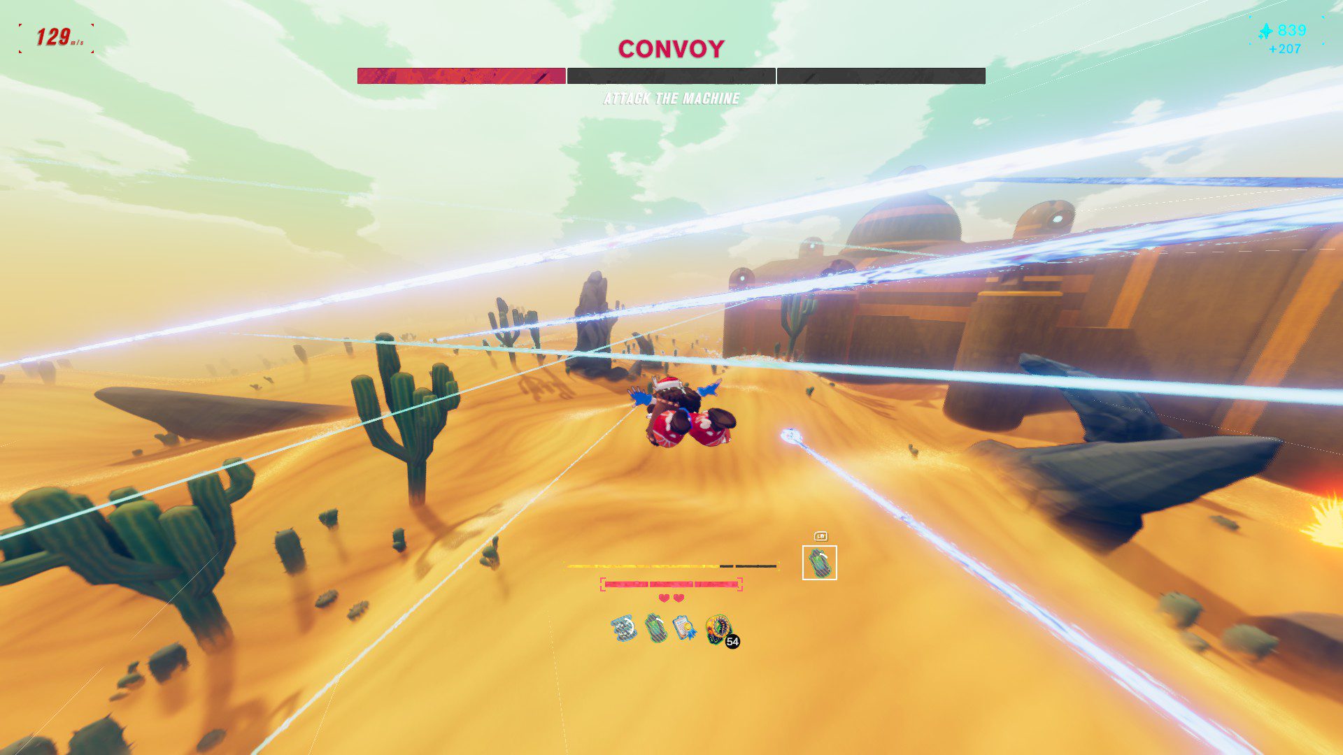 Lasers firing at the flying Zoe from all directions