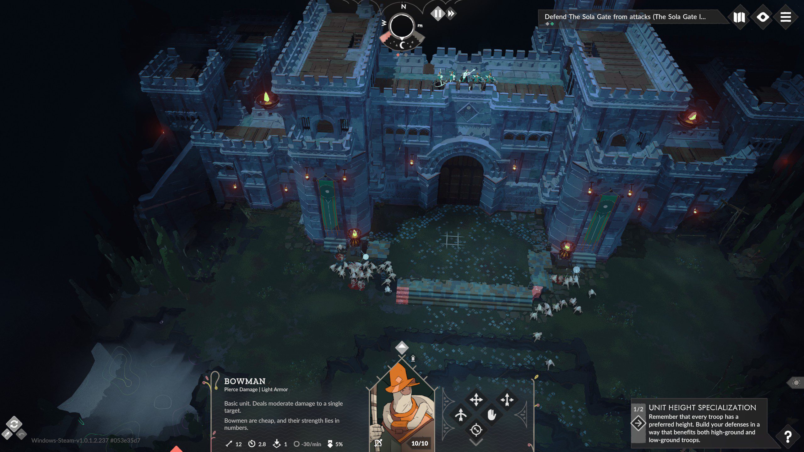 Cataclismo Screenshot showing soldiers on top of a fortified wall fighting against monstrous creatures.