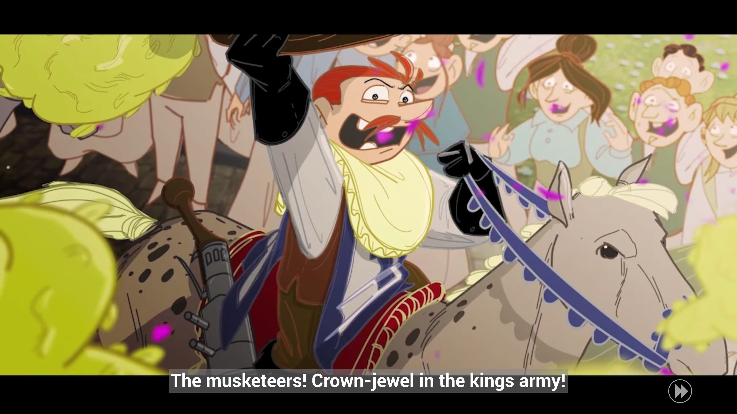Sacre Bleu Screenshot 01 Sacre Bleu Intro cutscene showing the musketeer character among a cheering crowd