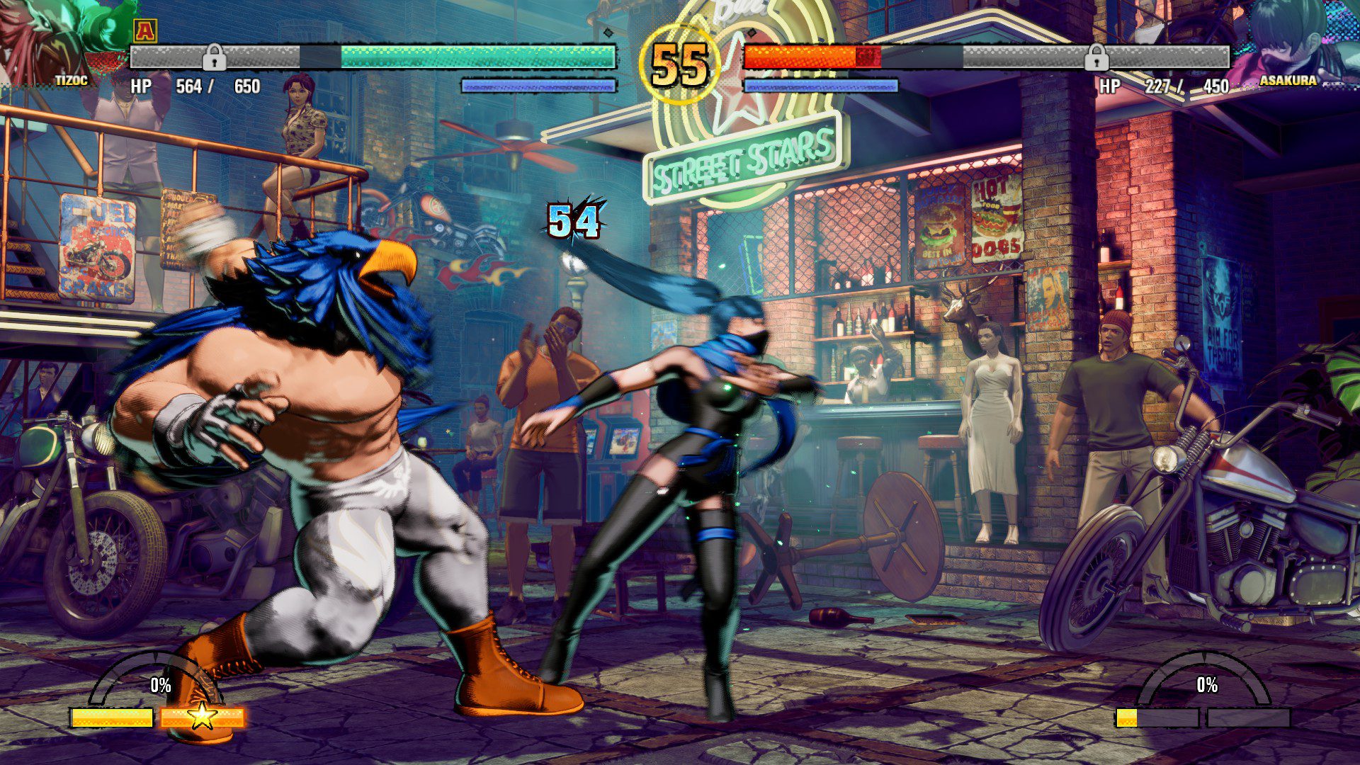Tizoc hitting an enemy with damage numbers above their head. The healthbars are halfway locked.