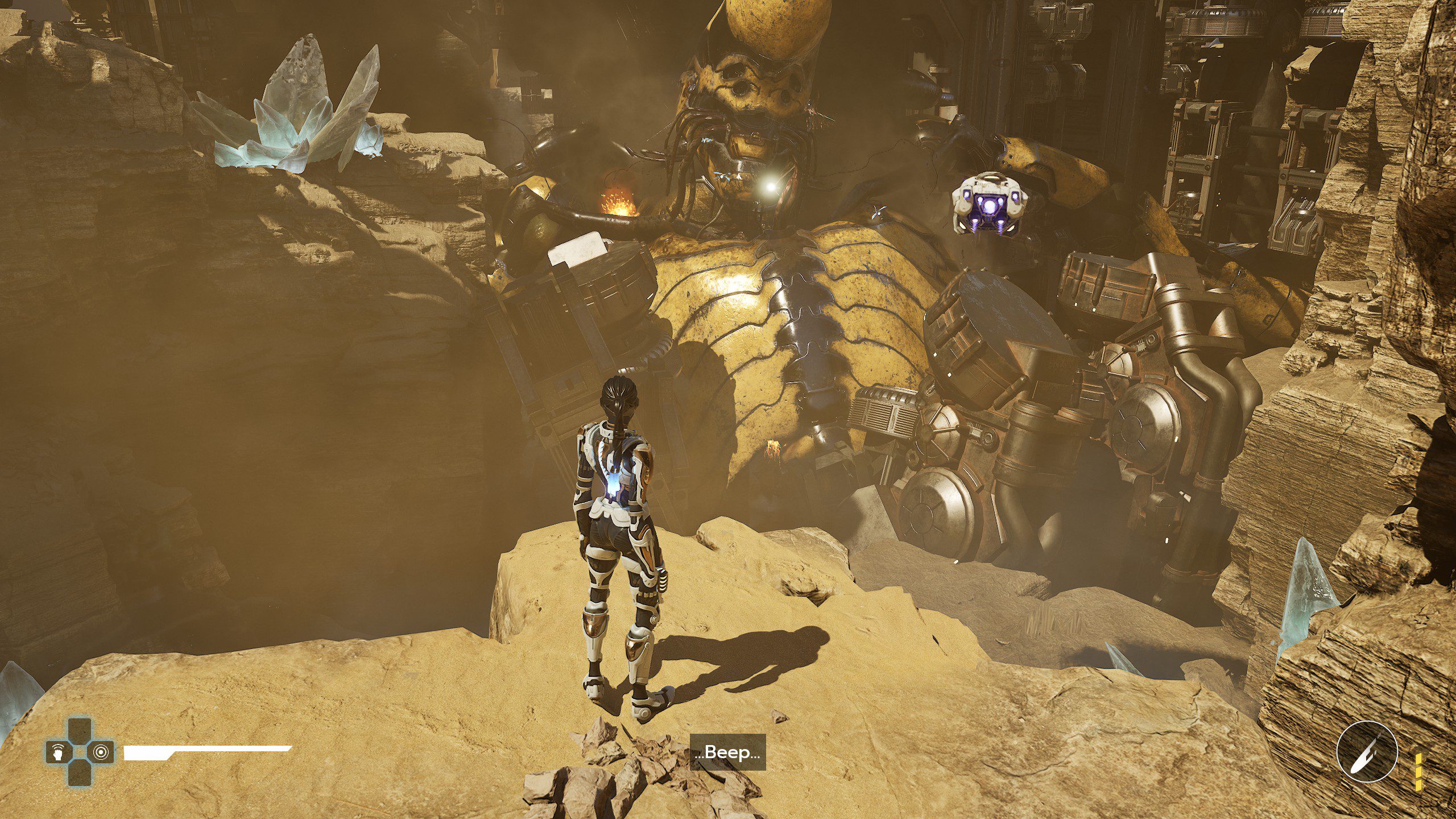 Steel Seed screenshot showing Zoe and Koby standing over a ledge.
