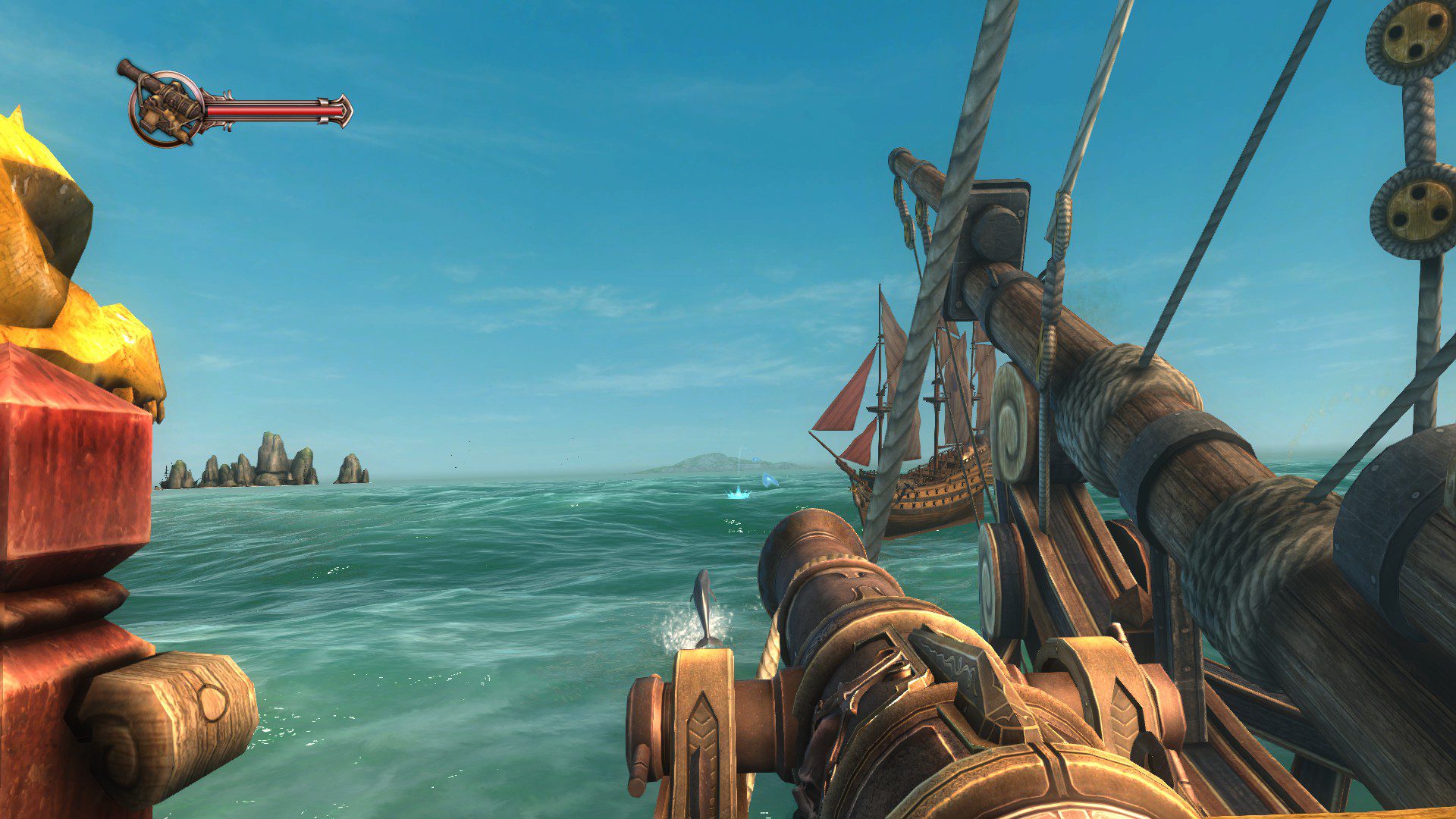 A cannon aiming at an enemy ship