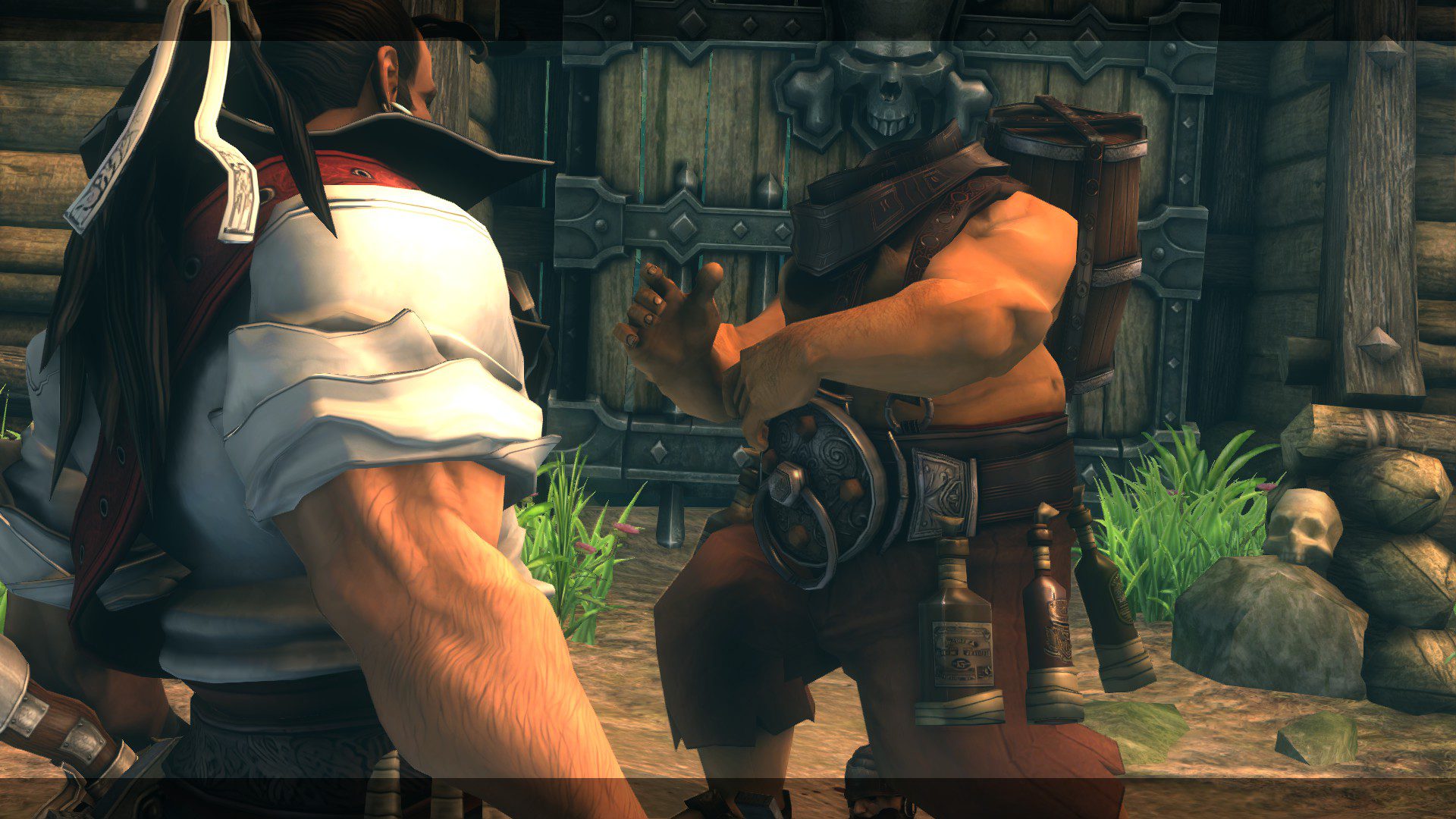 Captain Blood staring at an opponent without a head